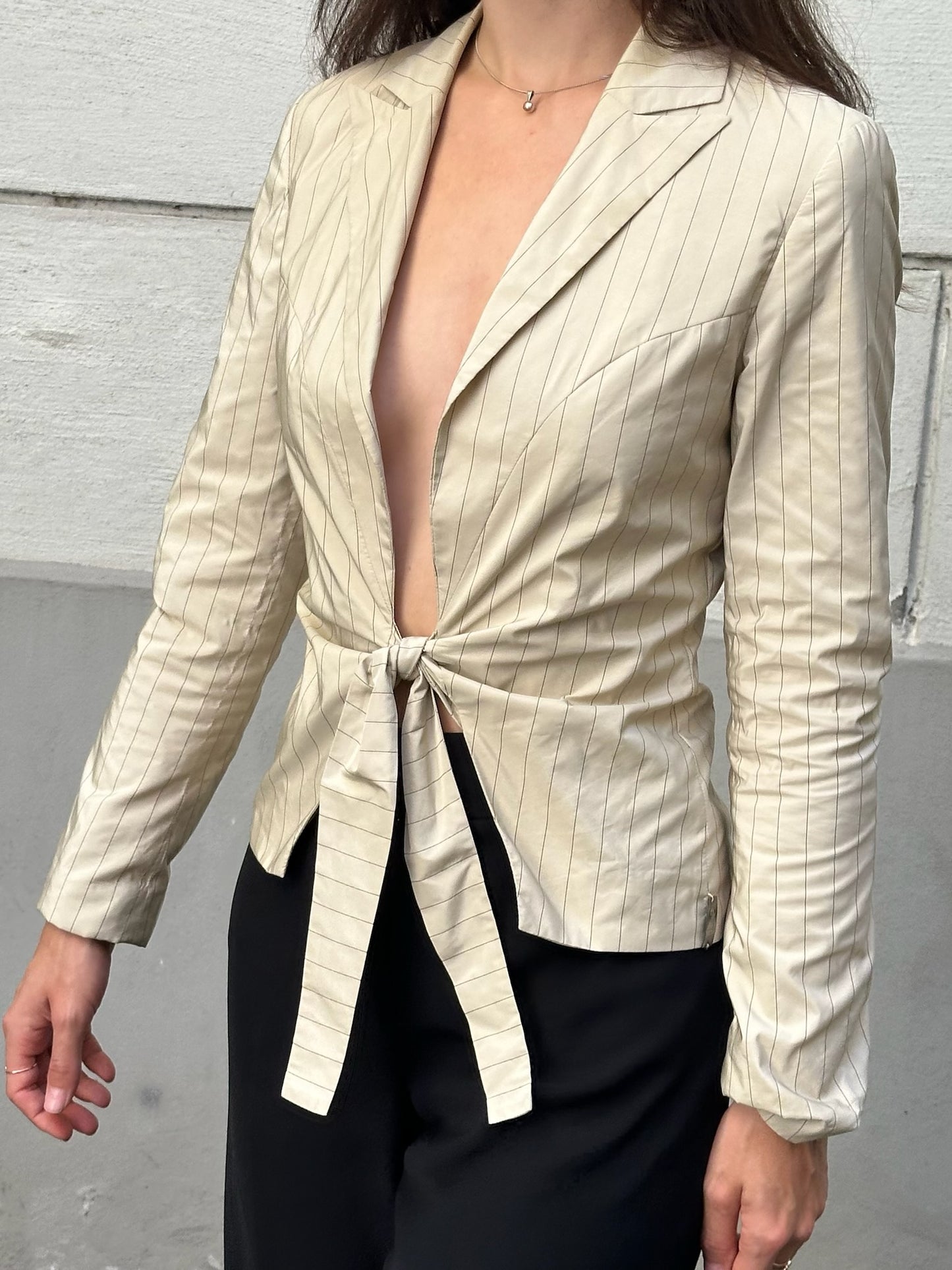 Vintage Sonja Kiefer Beige Pinstripe Blazer Top S