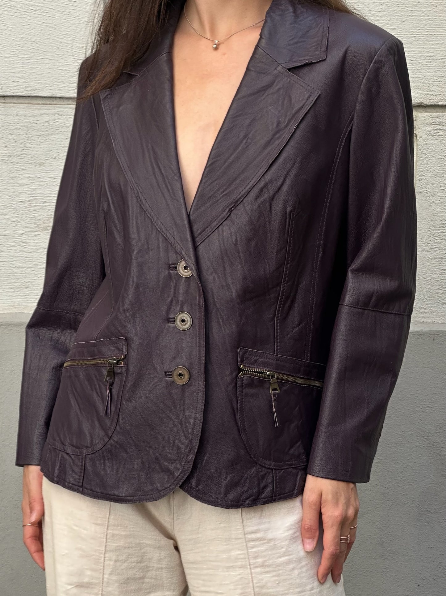 Vintage 100% Genuine Leather Dark Purple Blazer Jacket L