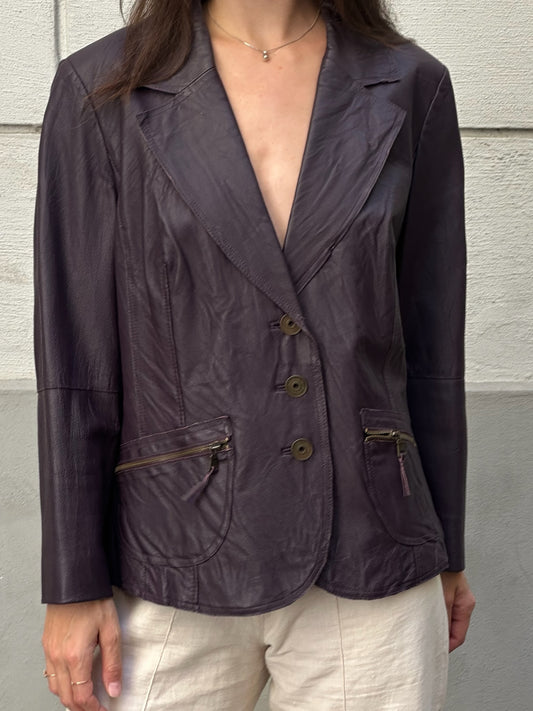 Vintage 100% Genuine Leather Dark Purple Blazer Jacket L