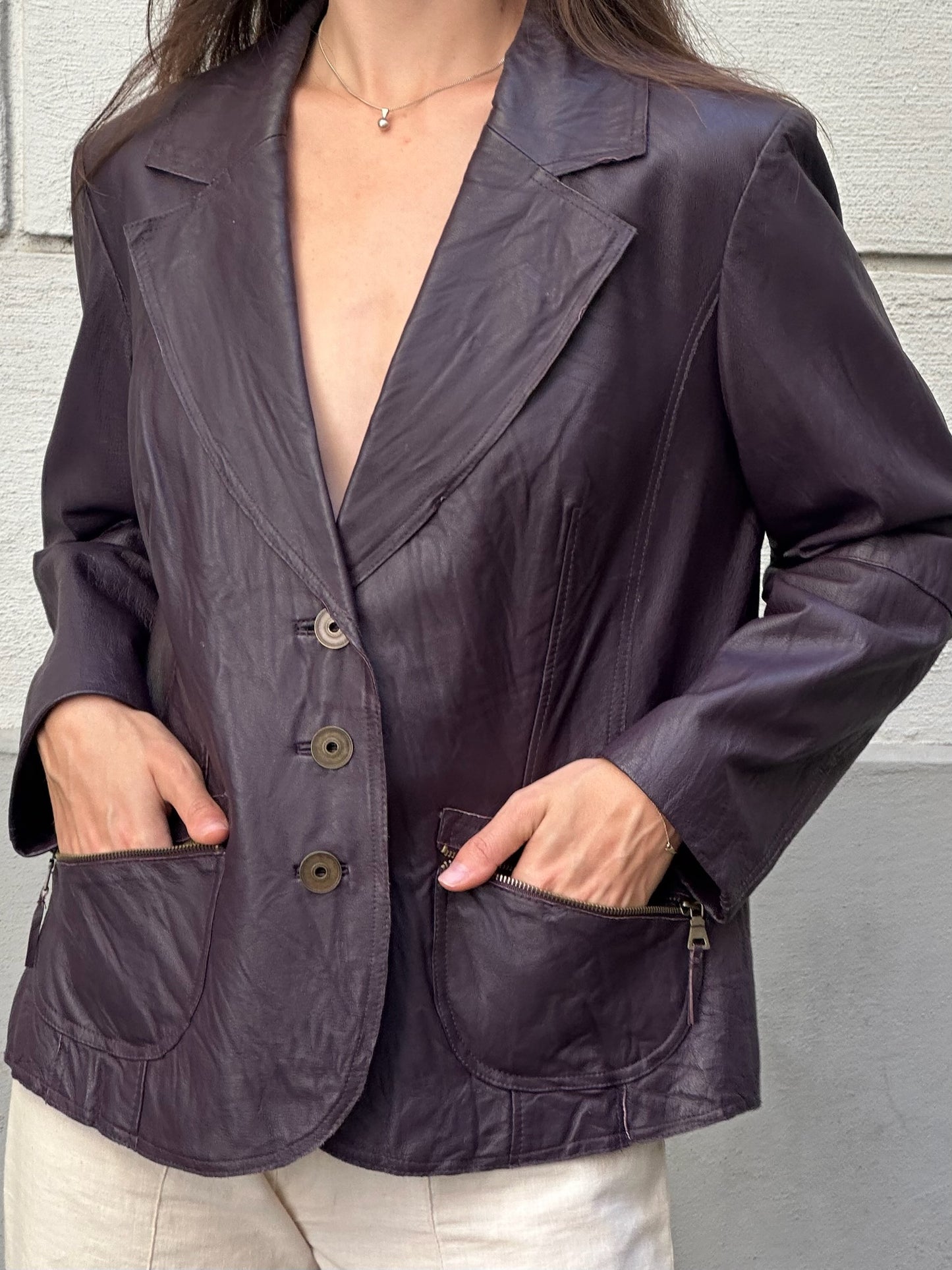 Vintage 100% Genuine Leather Dark Purple Blazer Jacket L