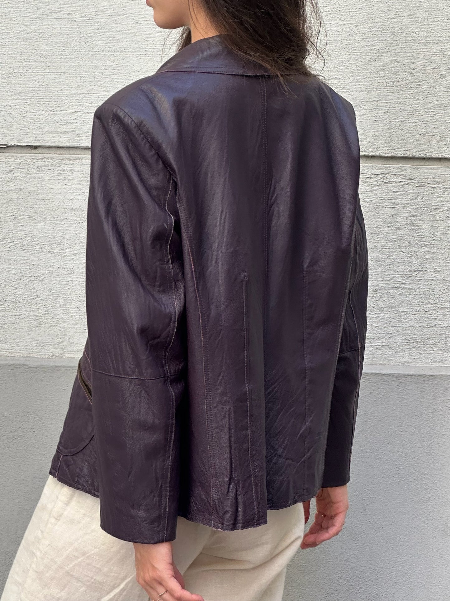 Vintage 100% Genuine Leather Dark Purple Blazer Jacket L