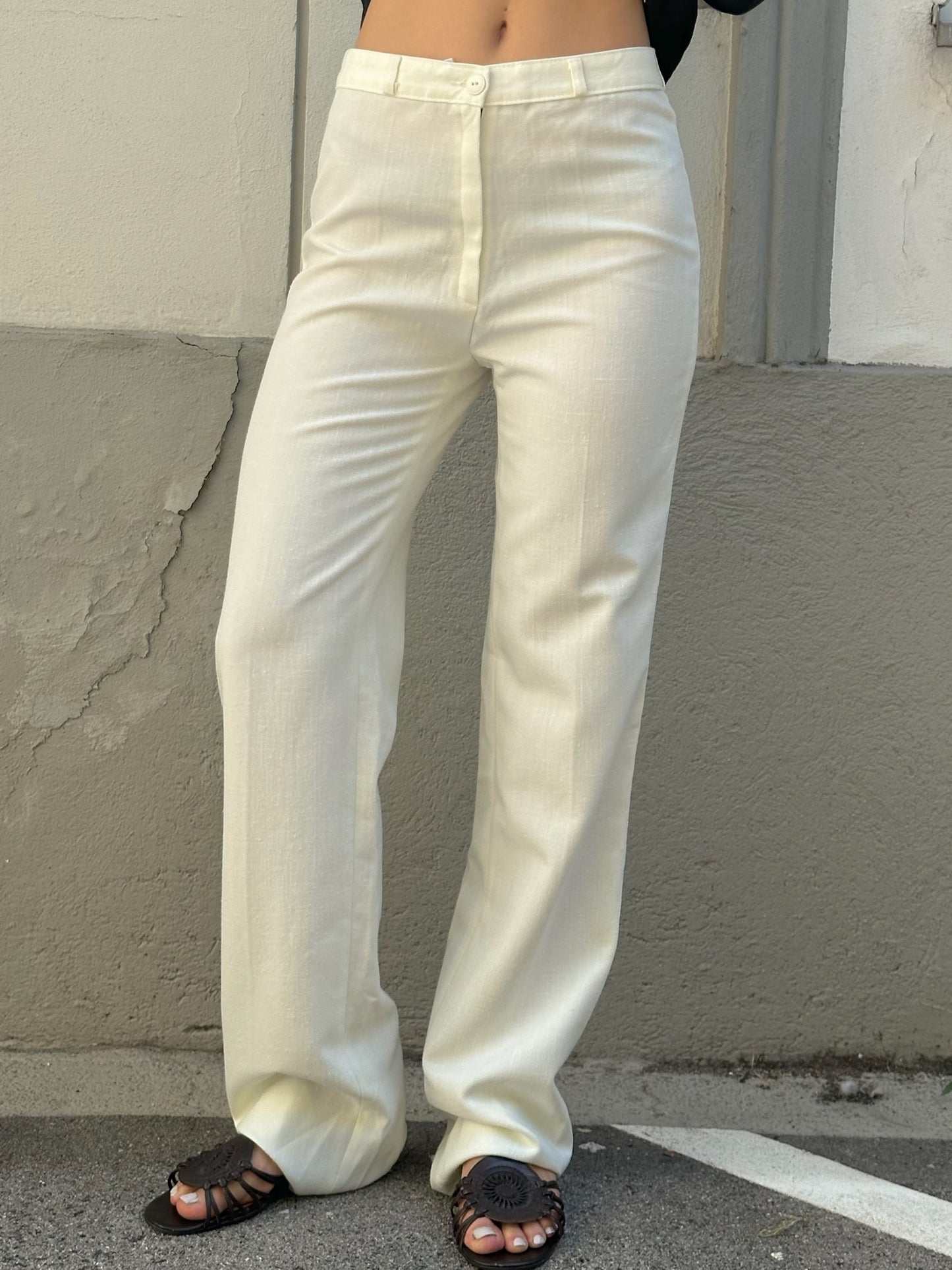 Vintage Viscose Blend Off White High Waisted Extra Long Trousers S