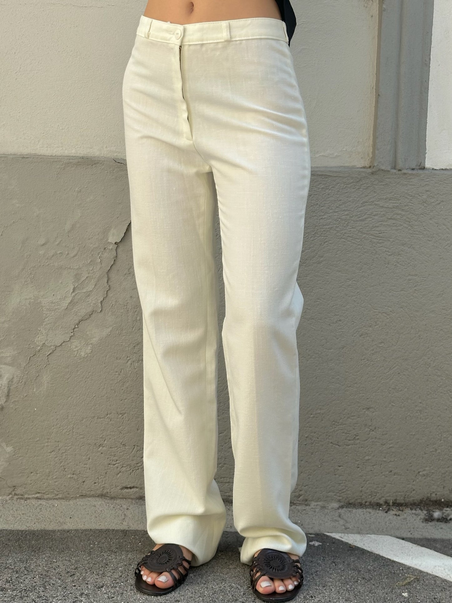 Vintage Viscose Blend Off White High Waisted Extra Long Trousers S