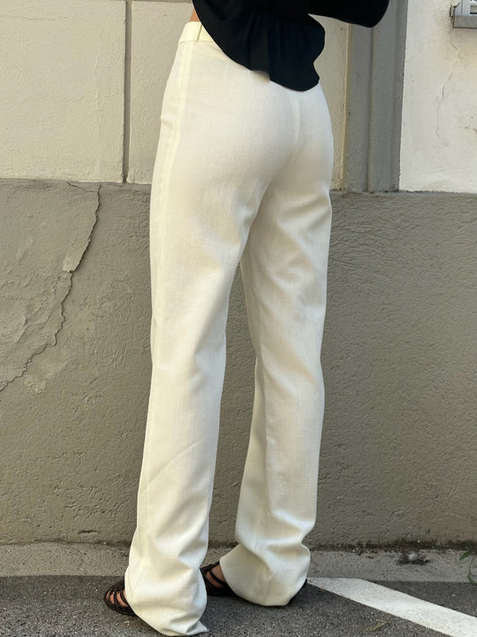 Vintage Viscose Blend Off White High Waisted Extra Long Trousers S