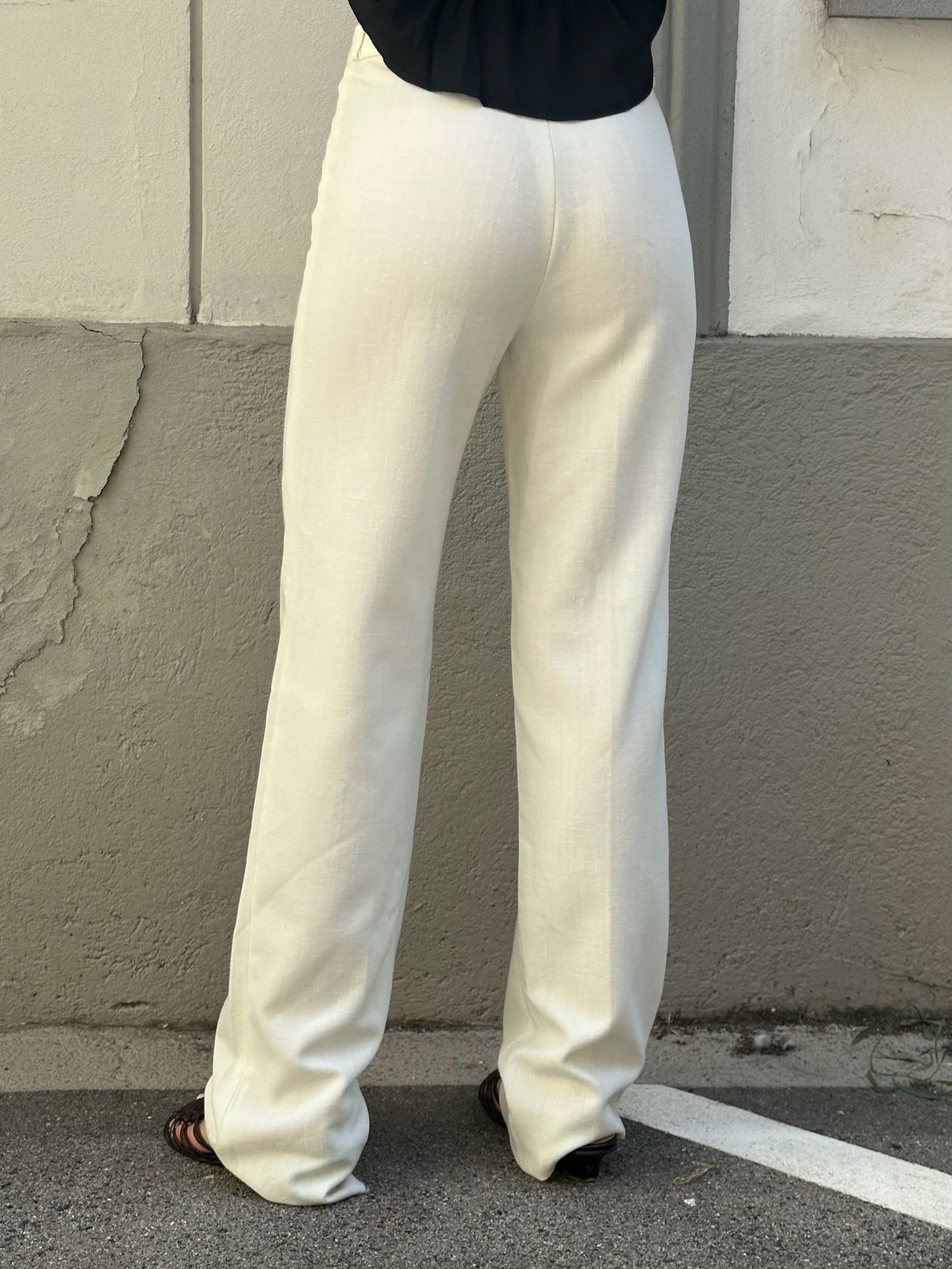 Vintage Viscose Blend Off White High Waisted Extra Long Trousers S