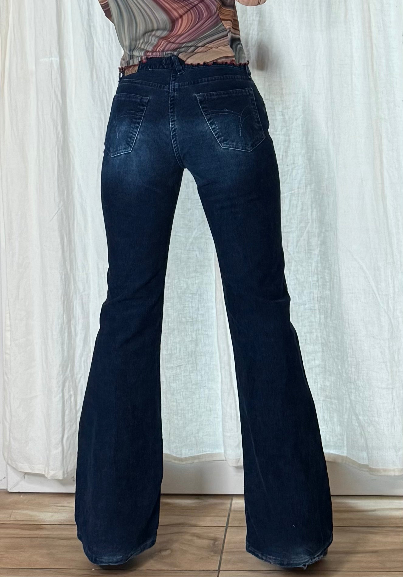 Vintage Blue Corduroy Low Waist Flared Trousers XS/S EU 34