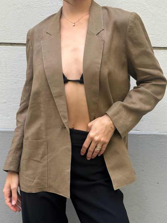 Vintage Linen Khaki Blazer Jacket S/M
