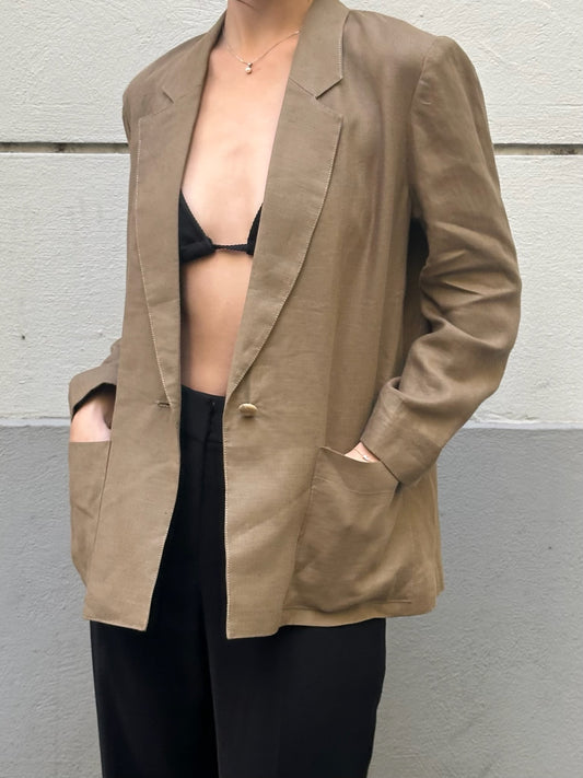 Vintage Linen Khaki Blazer Jacket S/M