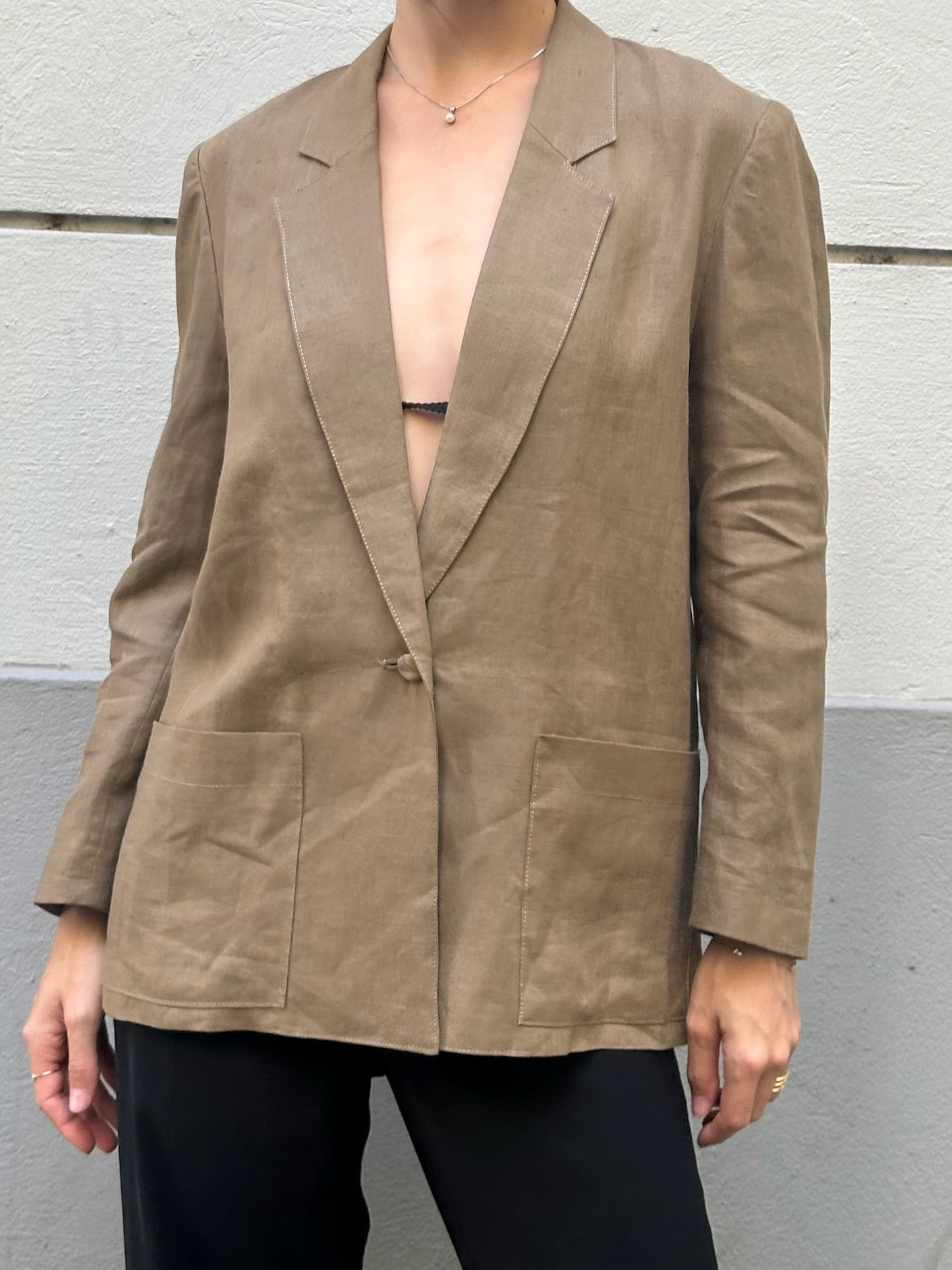 Vintage Linen Khaki Blazer Jacket S/M