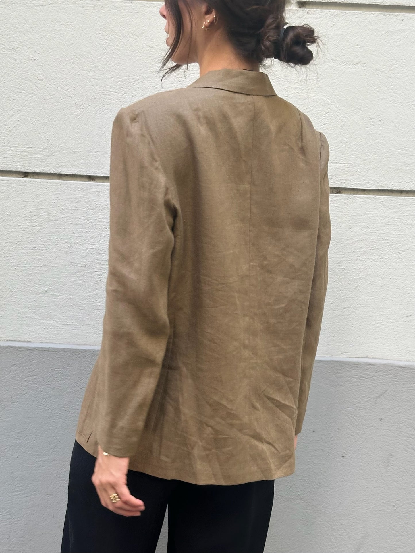 Vintage Linen Khaki Blazer Jacket S/M