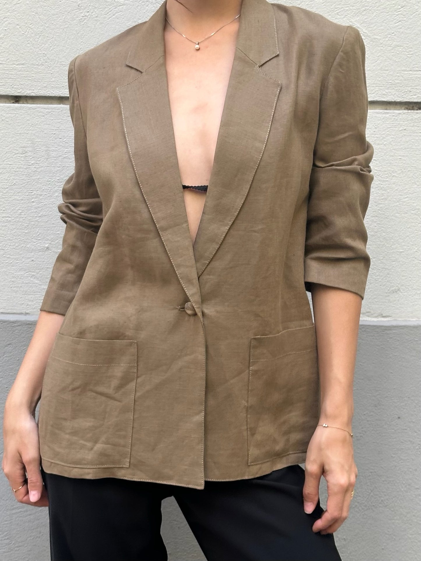 Vintage Linen Khaki Blazer Jacket S/M