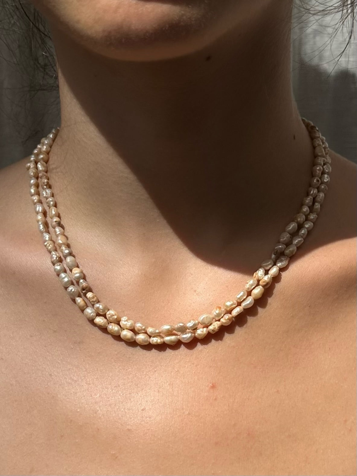 Vintage Light Pink Water Pearl Necklace With Floral Brooch