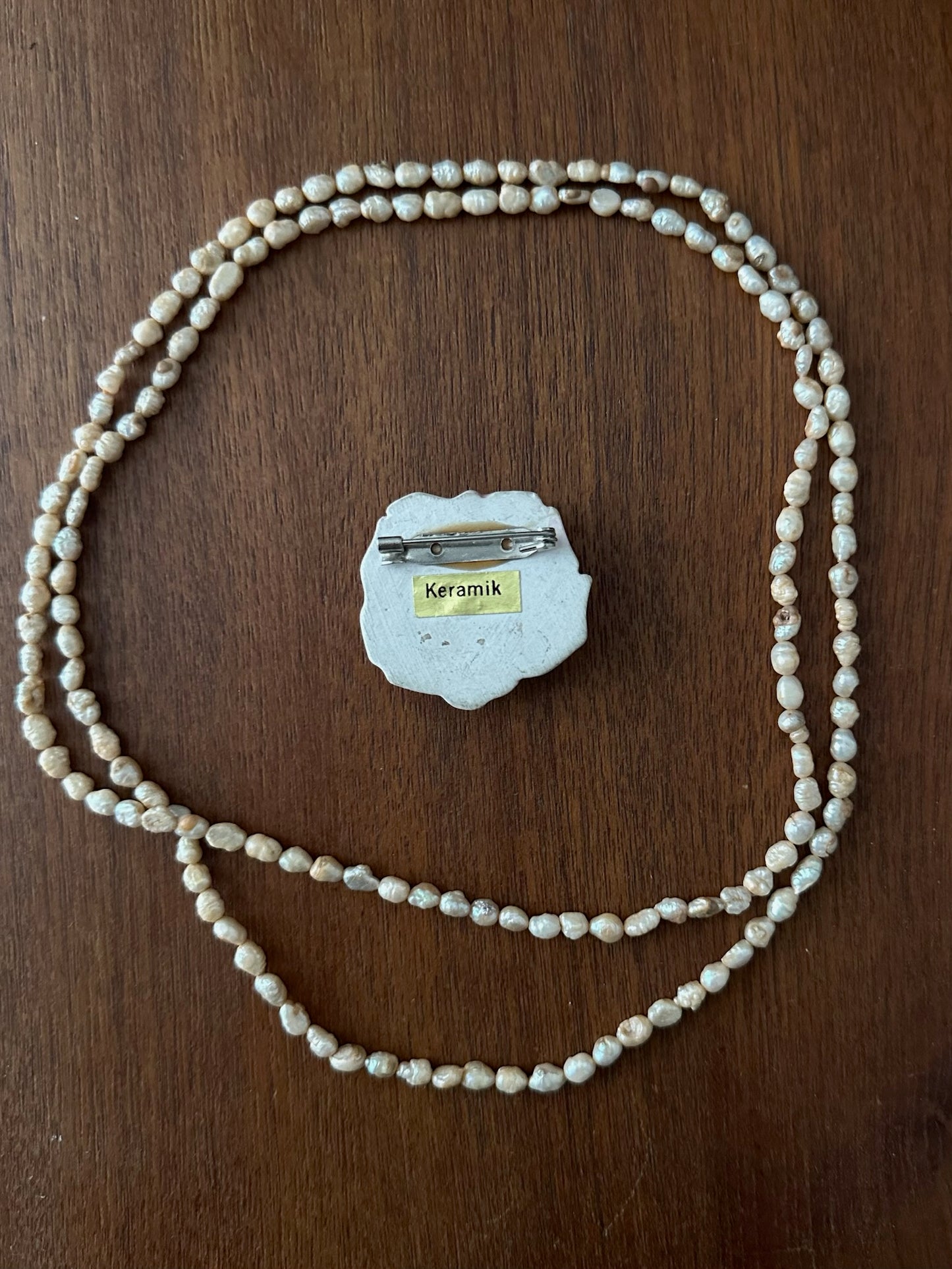 Vintage Light Pink Water Pearl Necklace With Floral Brooch
