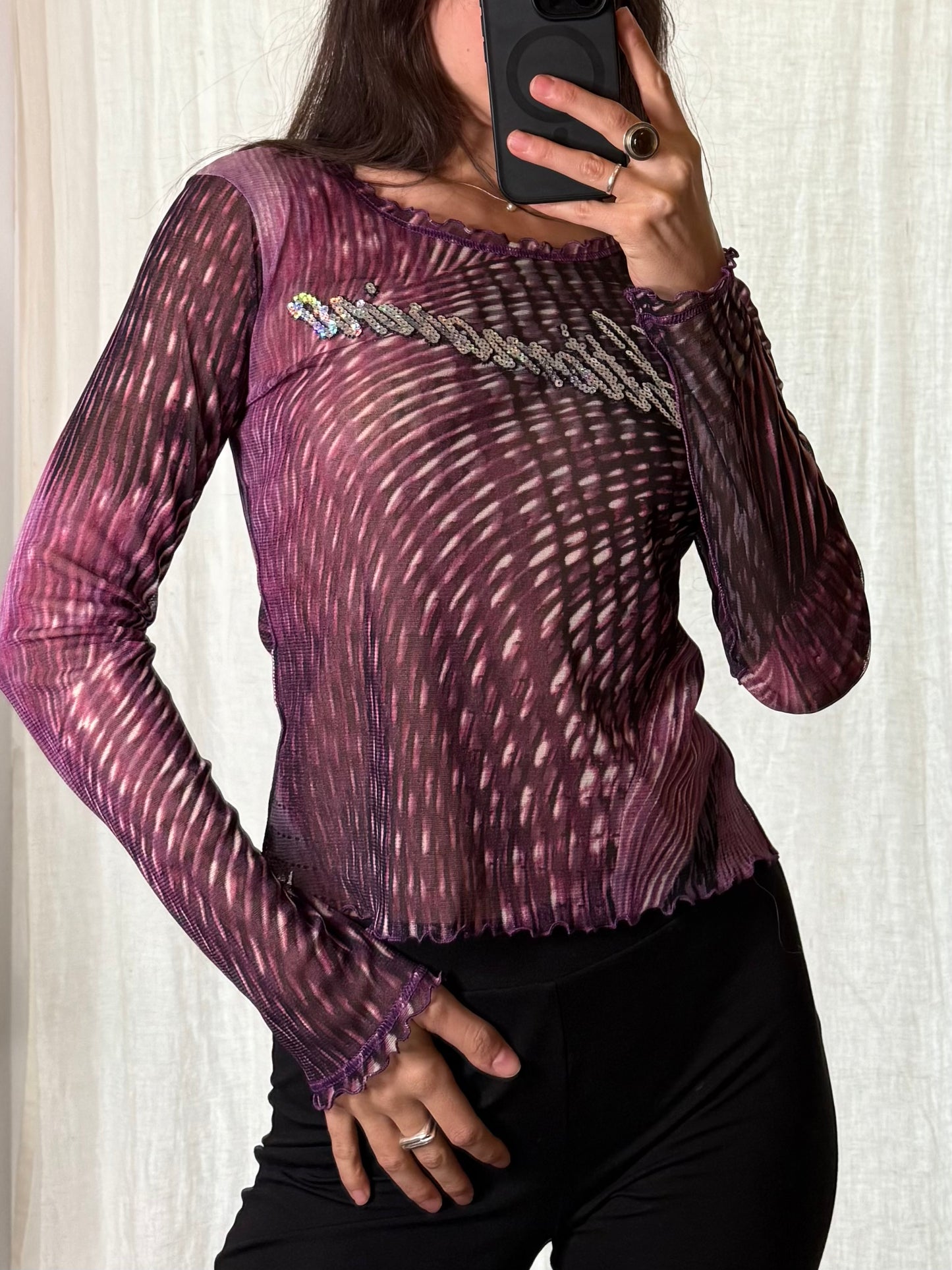 Vintage Y2K Purple Futuristic Mesh Long Sleeve S/M