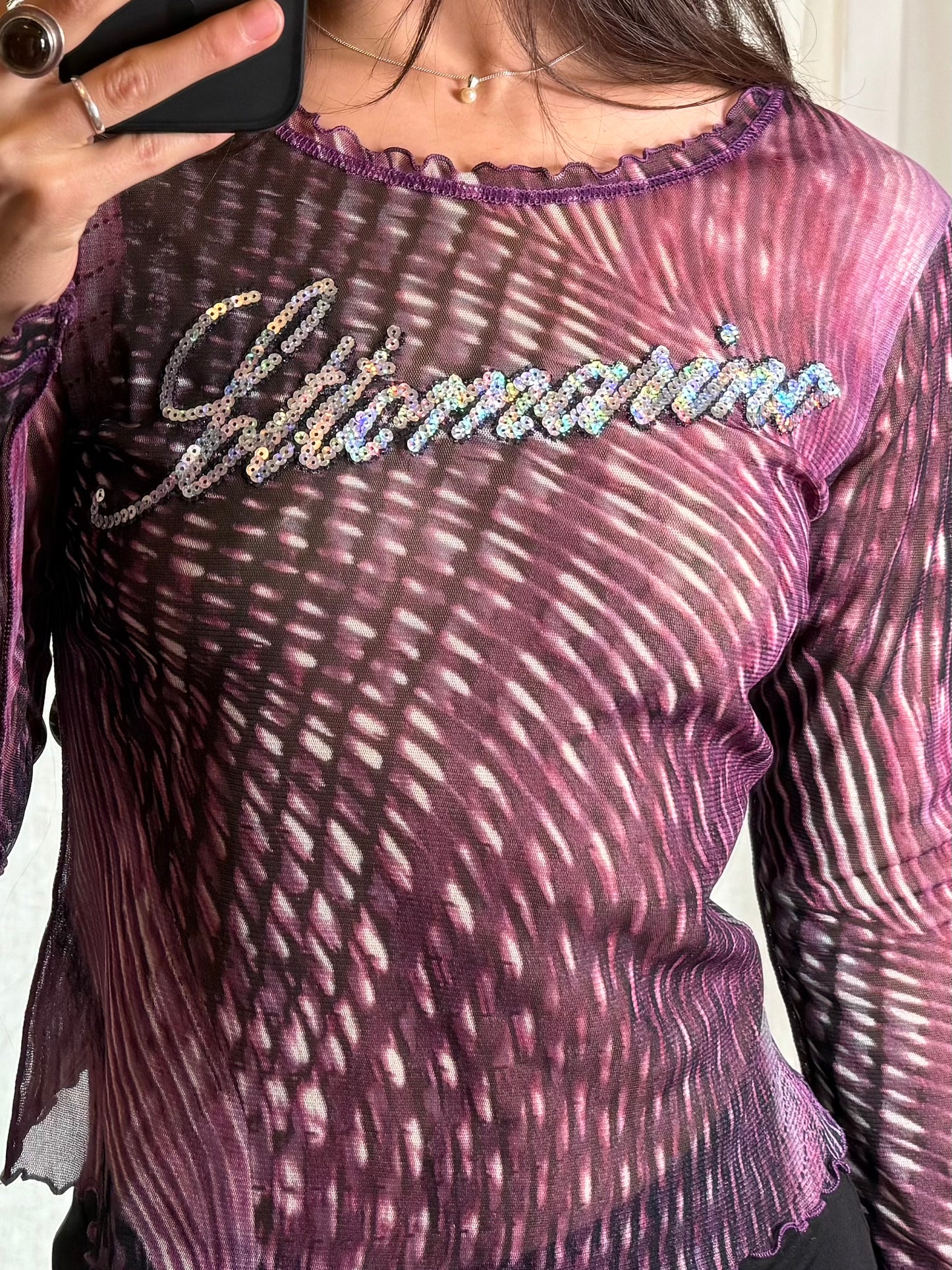 Vintage Y2K Purple Futuristic Mesh Long Sleeve S/M