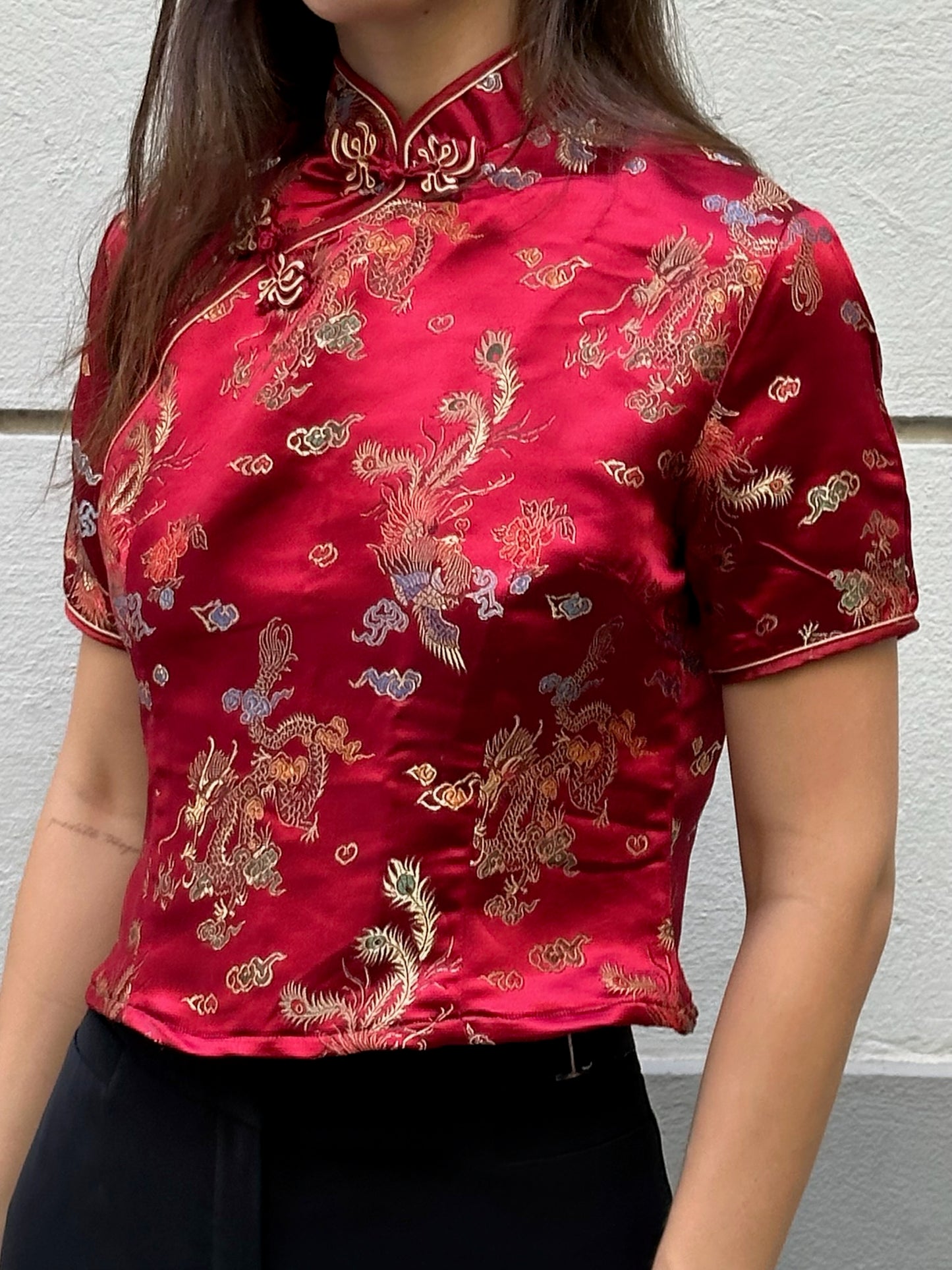 Vintage Asian/Oriental Red Silk Top S