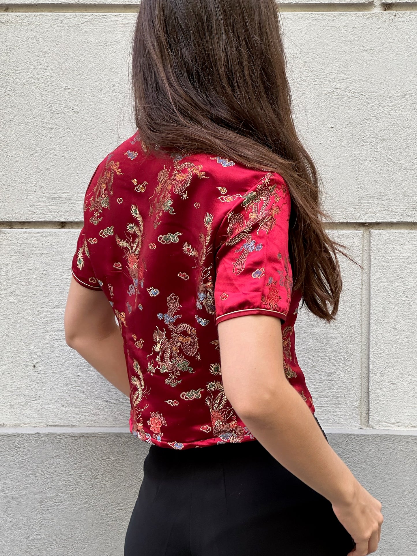Vintage Asian/Oriental Red Silk Top S
