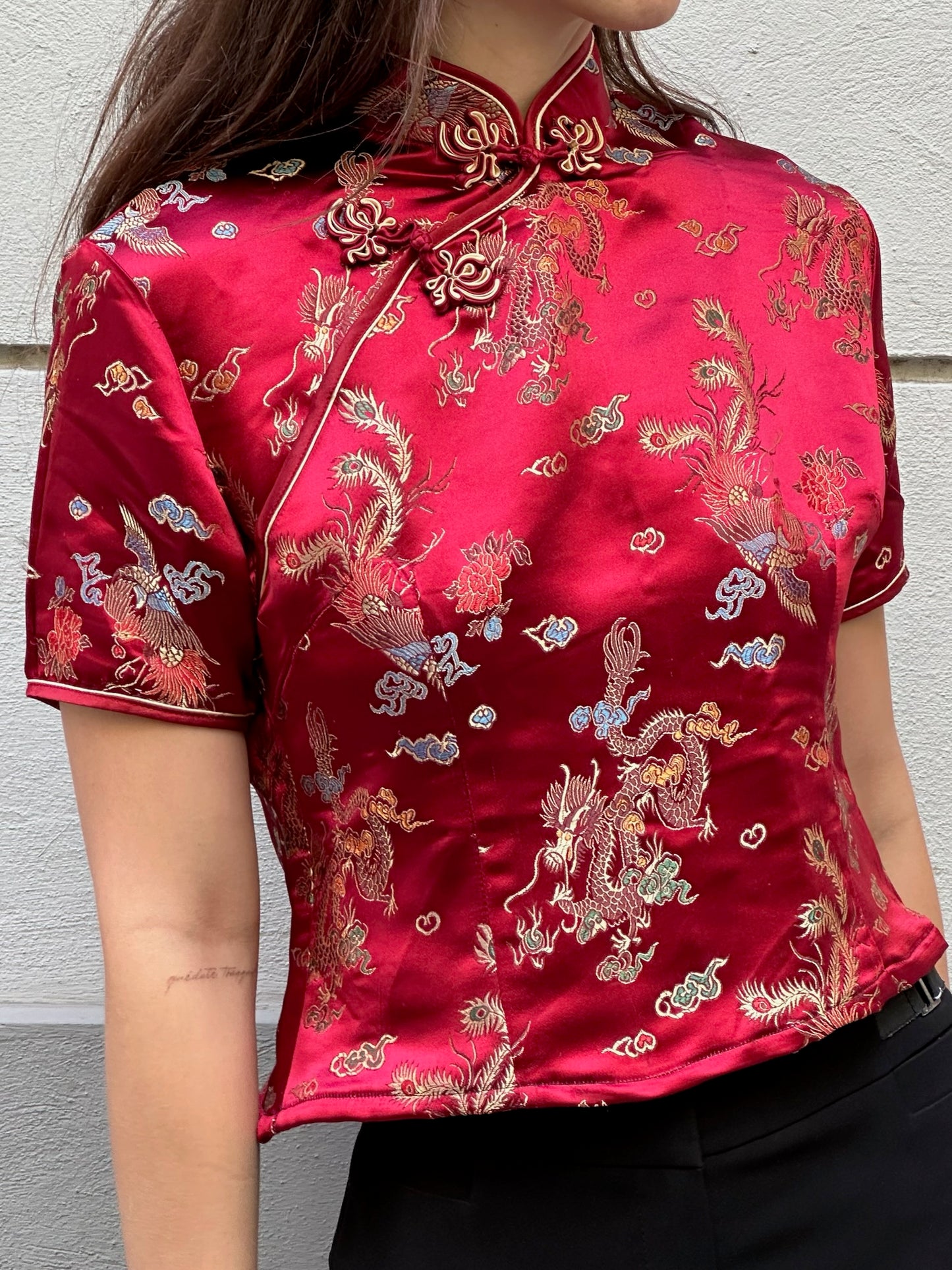 Vintage Asian/Oriental Red Silk Top S