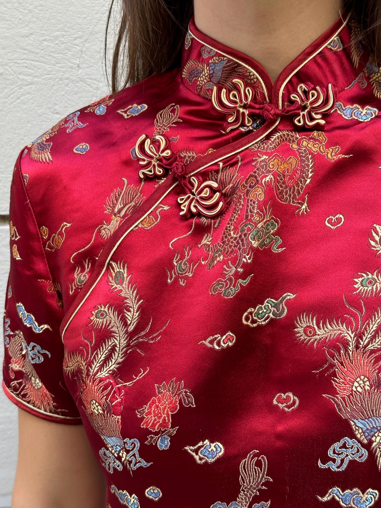 Vintage Asian/Oriental Red Silk Top S