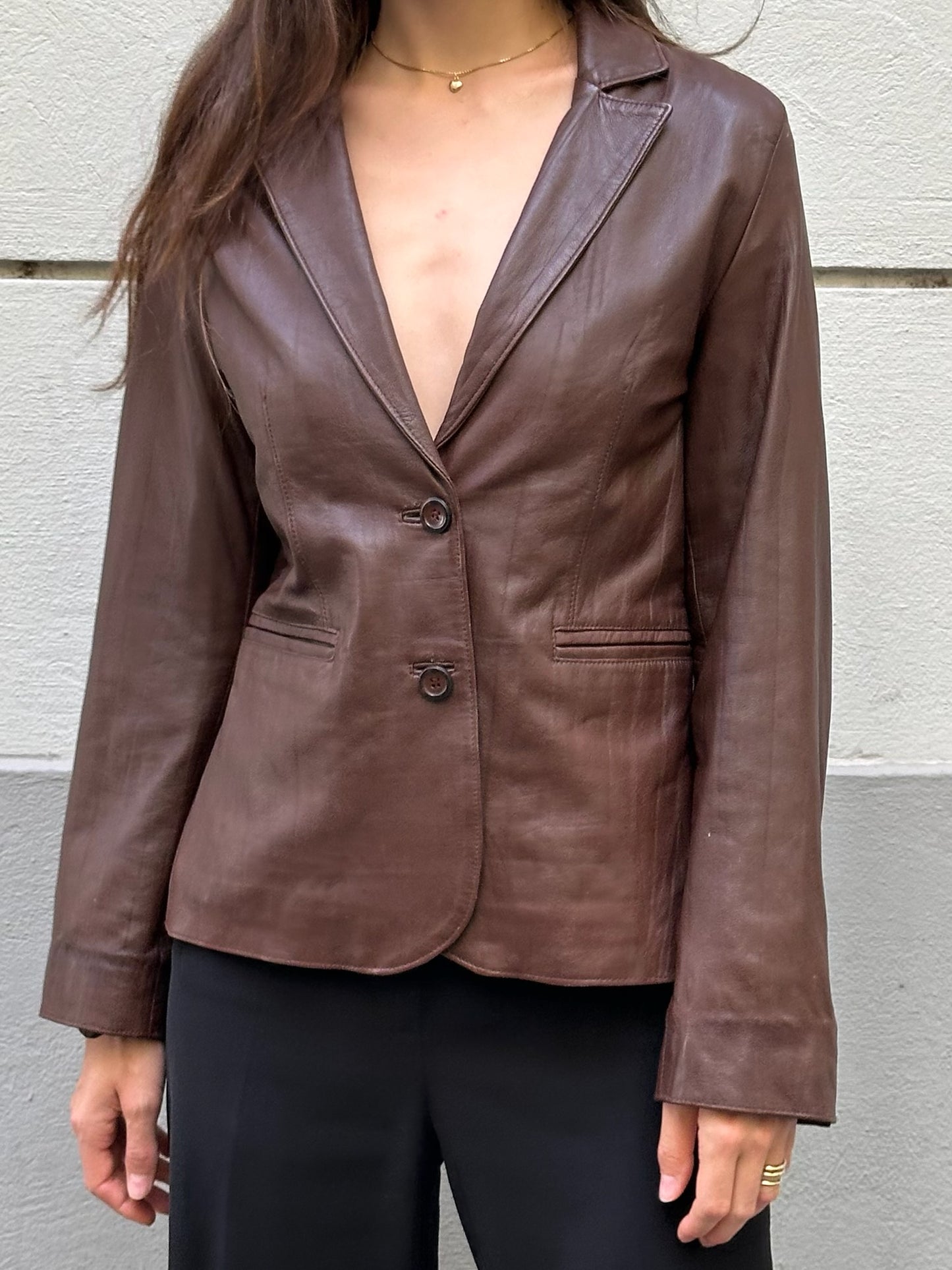 Vintage 100% Genuine Leather Brown Blazer Jacket S