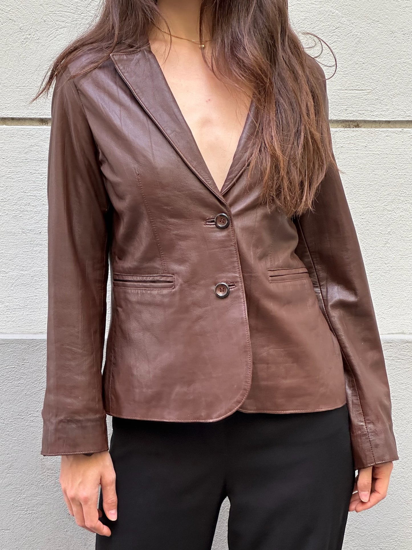 Vintage 100% Genuine Leather Brown Blazer Jacket S