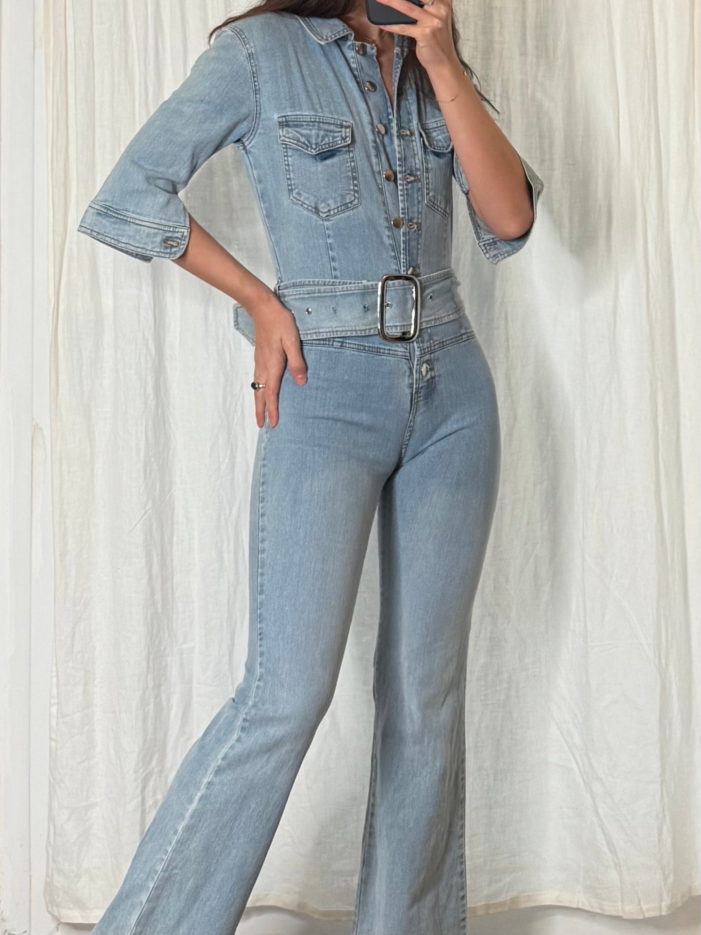 Vintage Y2K Light Blue Denim Jumpsuit XS/Petite