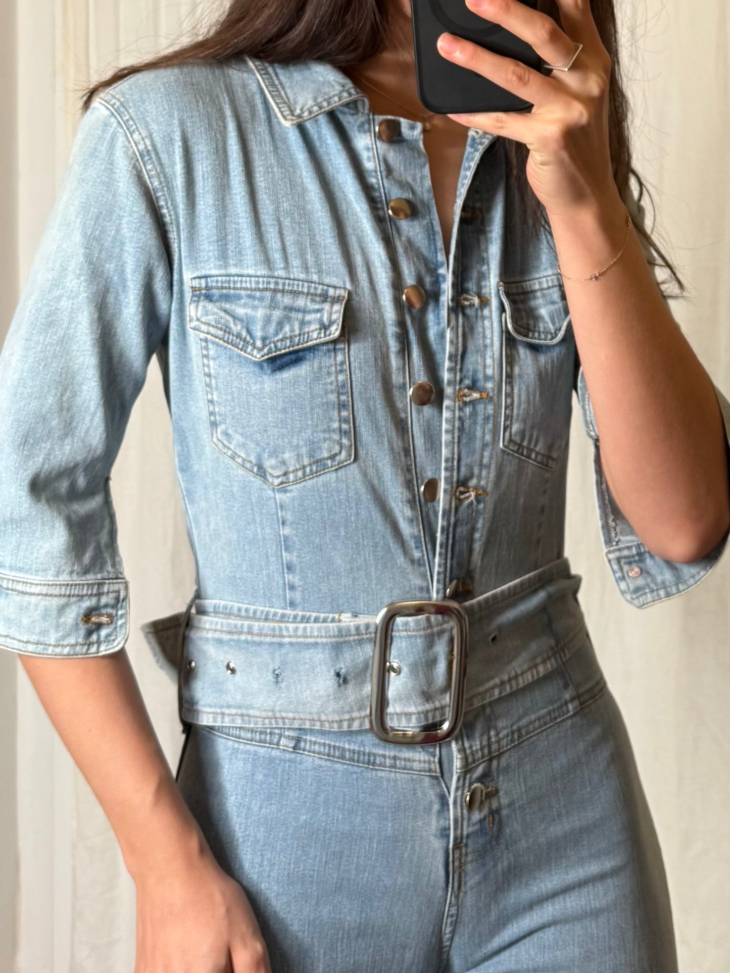 Vintage Y2K Light Blue Denim Jumpsuit XS/Petite