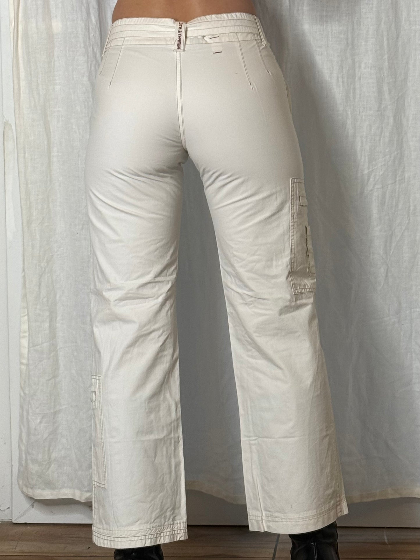 Vintage White 100% Cotton Fitted Cargo Trousers XS EU 34