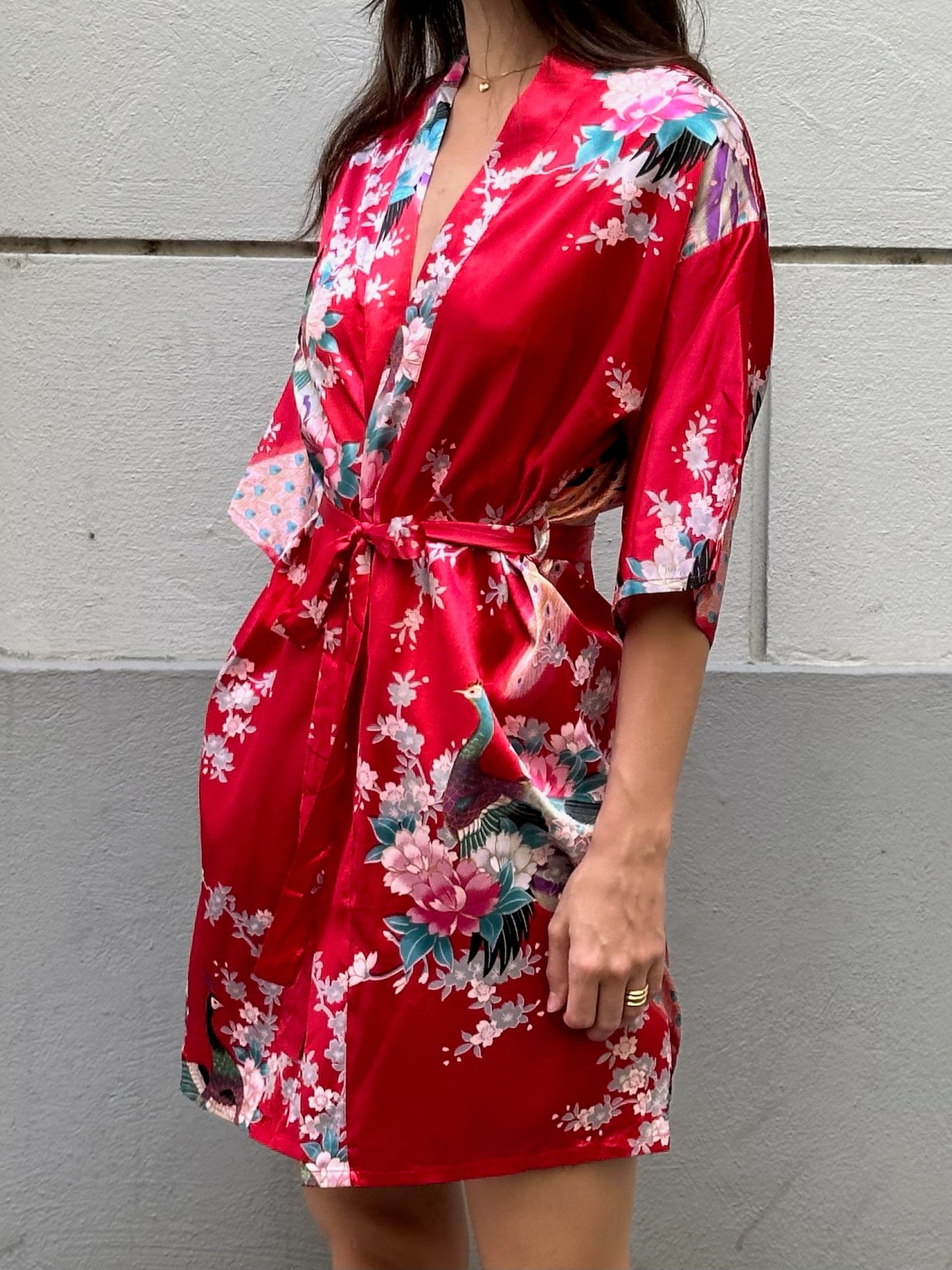 Vintage 100% Silk Red Asian/Oriental Silk Kimono Jacket Robe