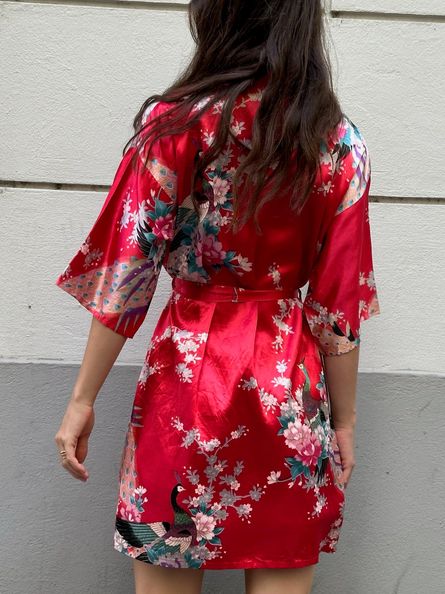 Vintage 100% Silk Red Asian/Oriental Silk Kimono Jacket Robe