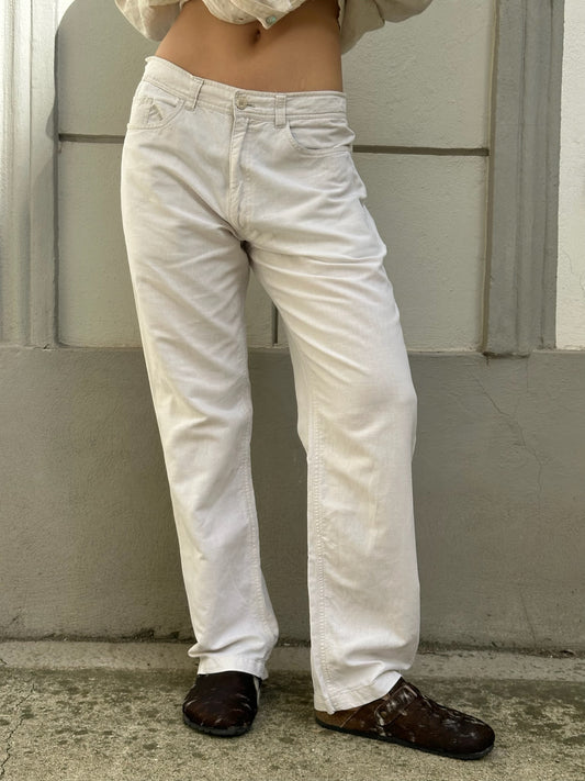Vintage White Cotton Linen blend Simple Trousers S EU 36