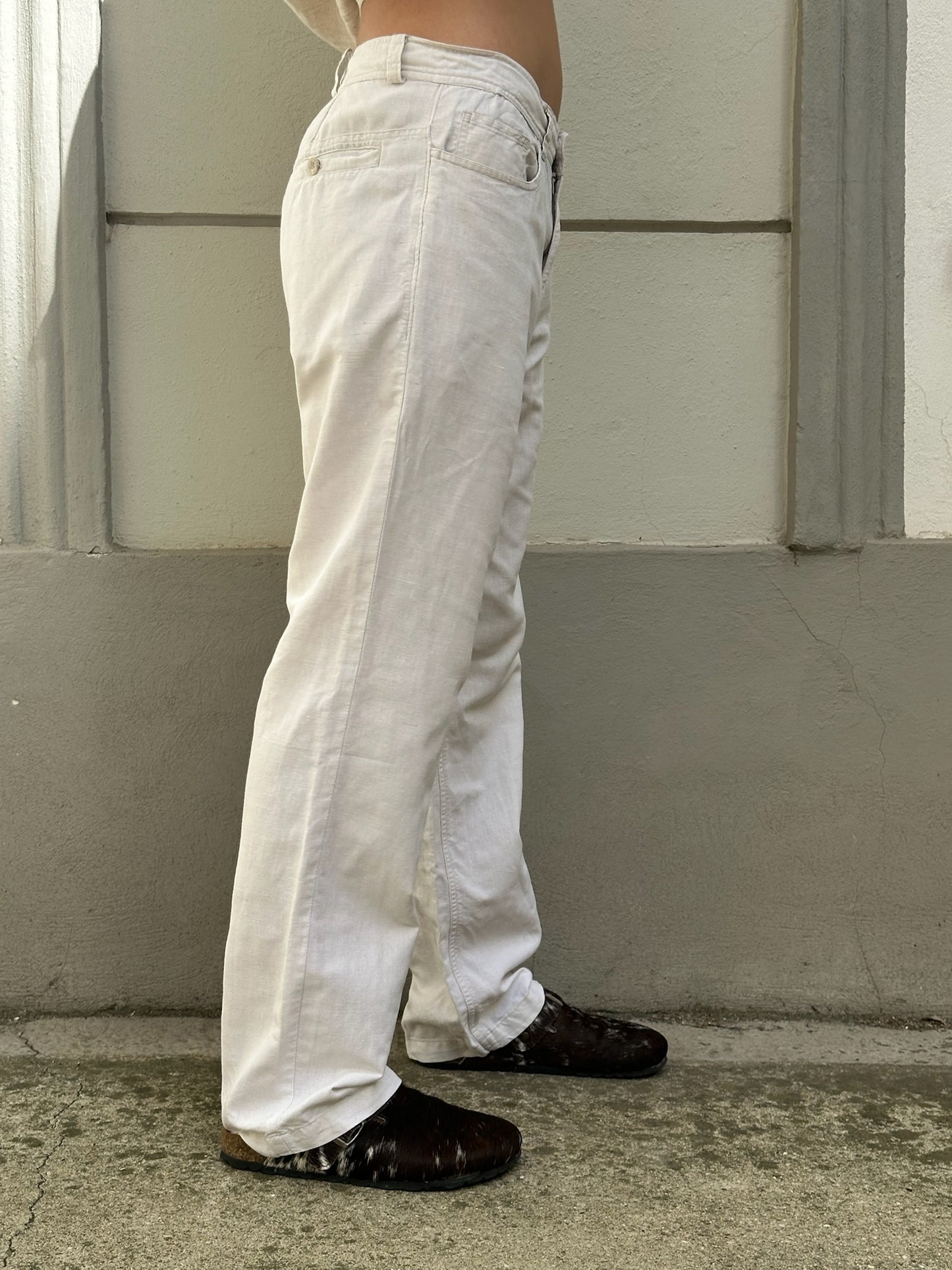 Vintage White Cotton Linen blend Simple Trousers S EU 36