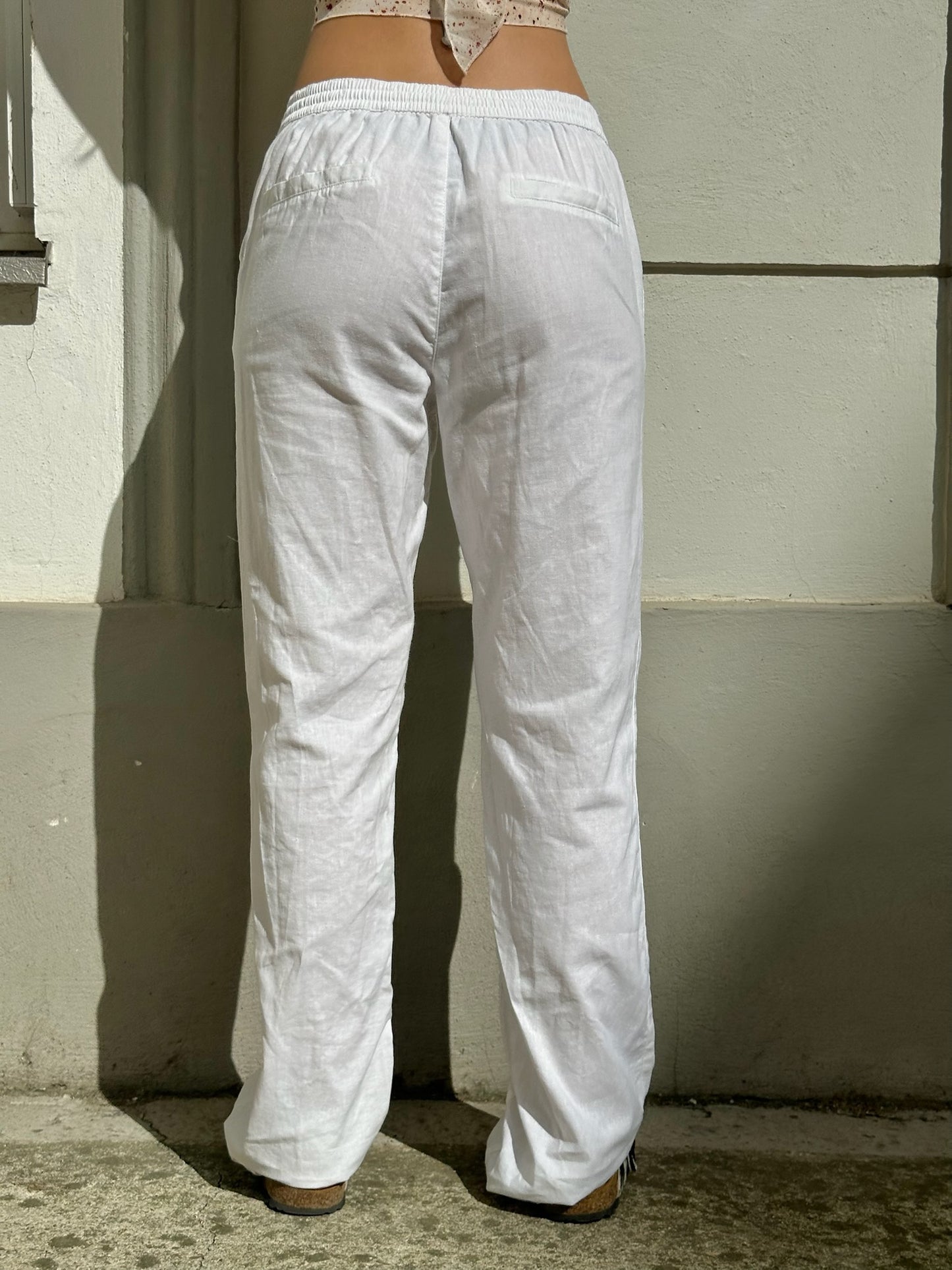 Vintage Cotton Drawstring Extra Long White Trousers M
