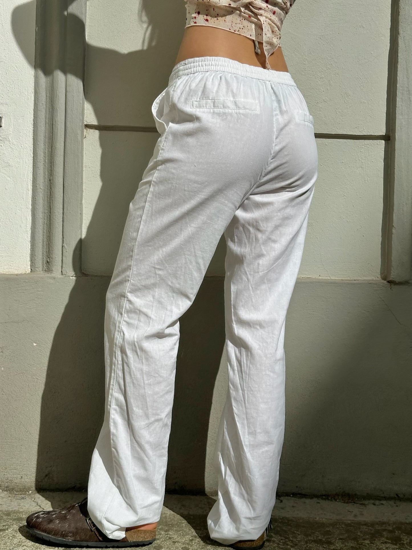 Vintage Cotton Drawstring Extra Long White Trousers M