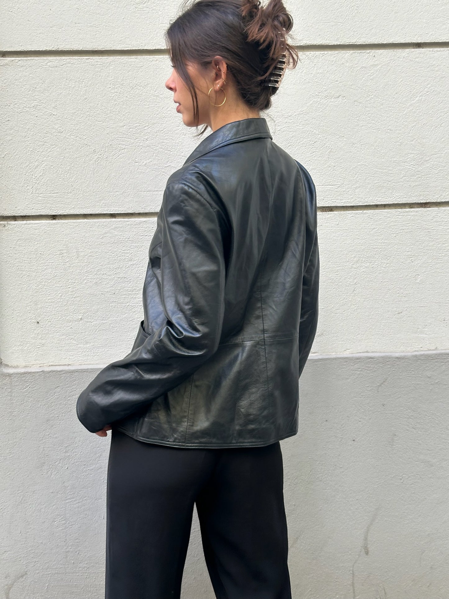 Vintage 100% Genuine Leather Black Blazer Jacket S