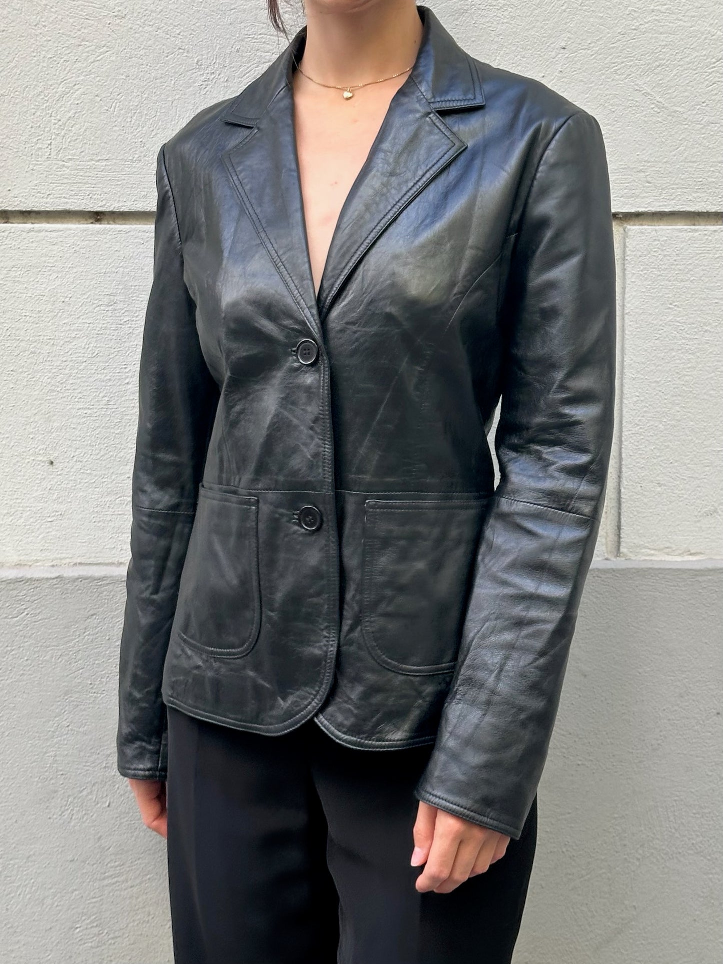 Vintage 100% Genuine Leather Black Blazer Jacket S