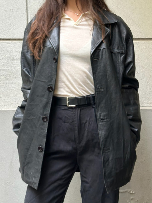 Vintage 100% Genuine Leather Blazer Black Jacket L/XL
