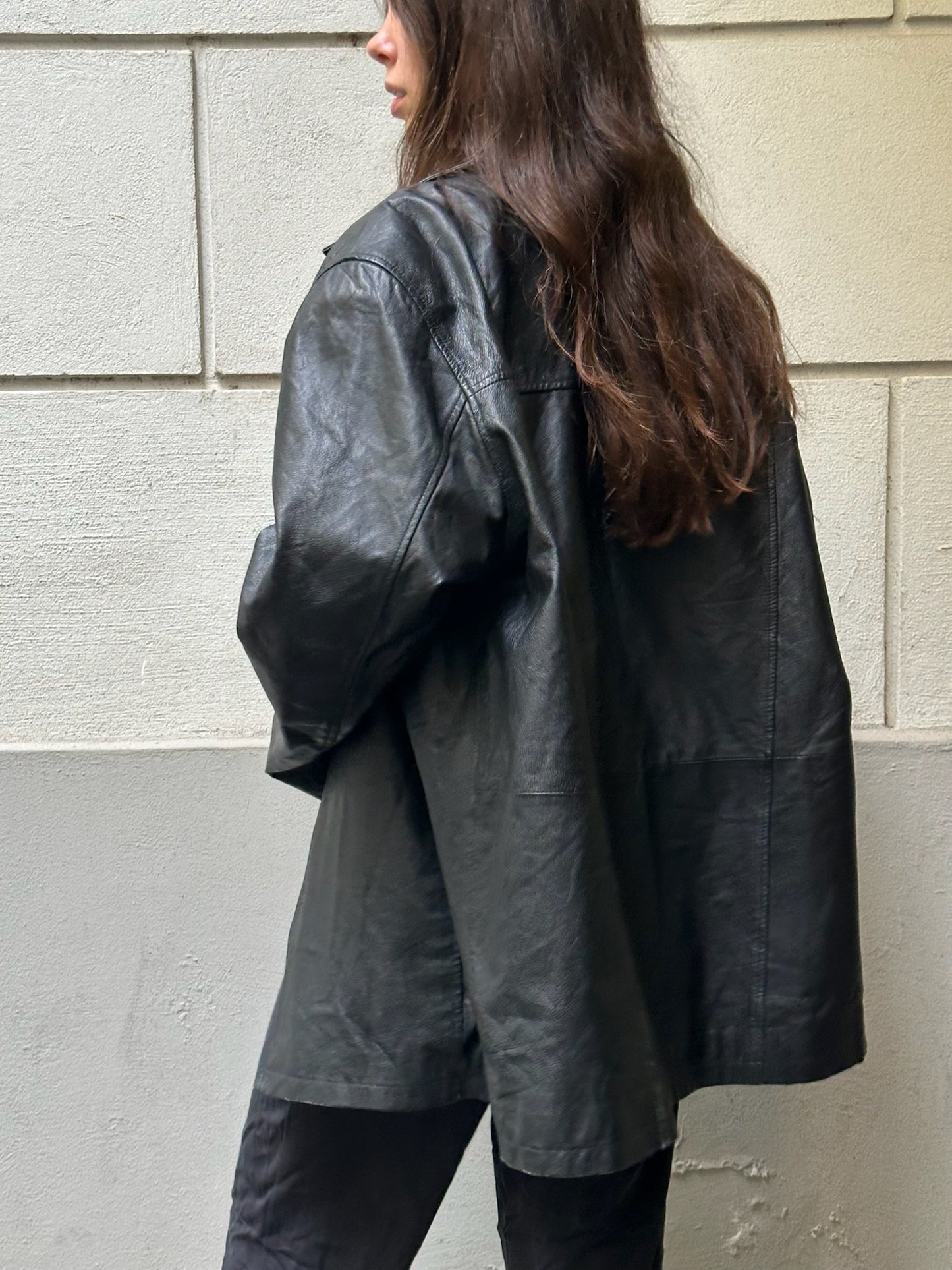 Vintage 100% Genuine Leather Blazer Black Jacket L/XL