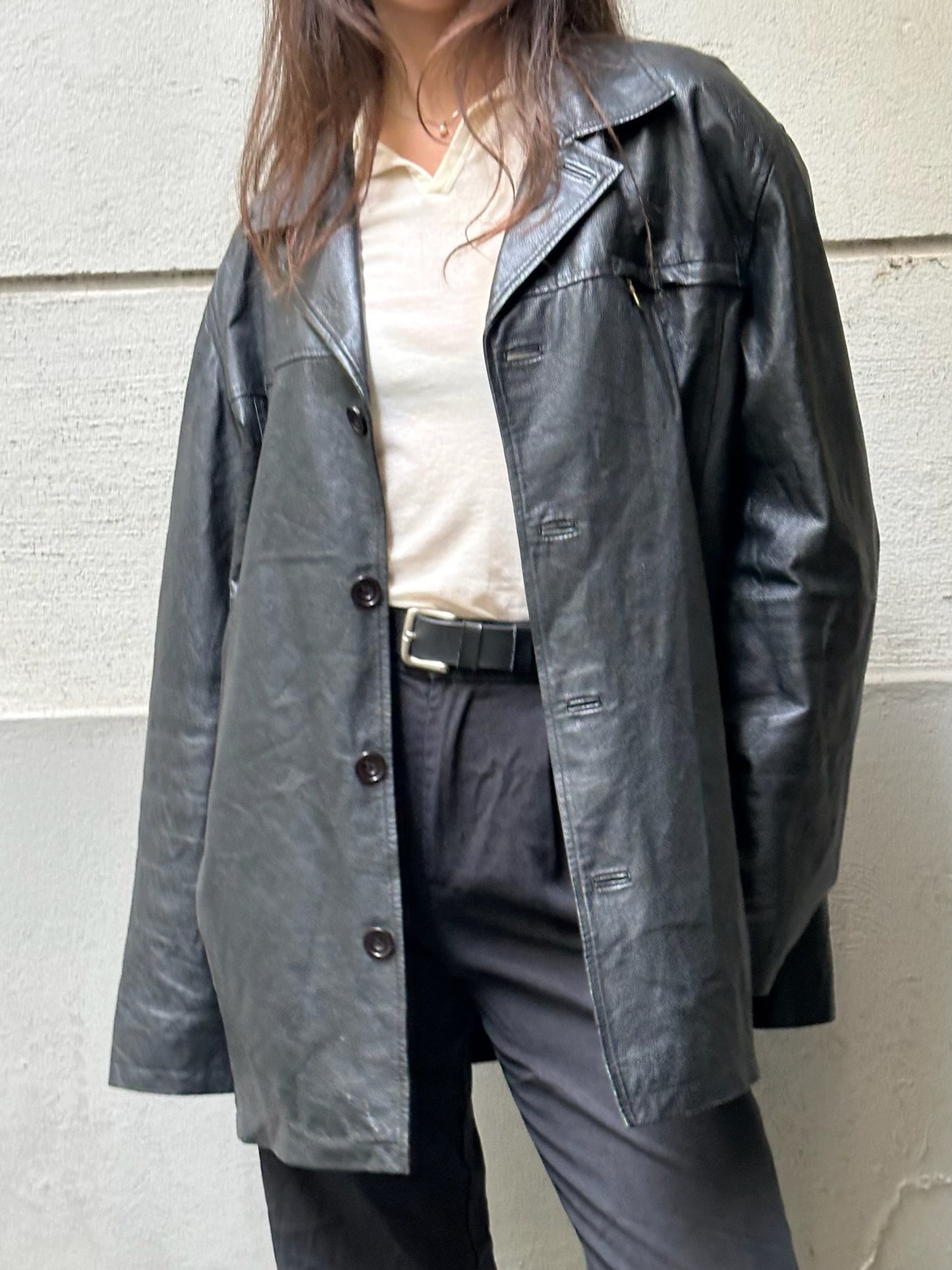 Vintage 100% Genuine Leather Blazer Black Jacket L/XL