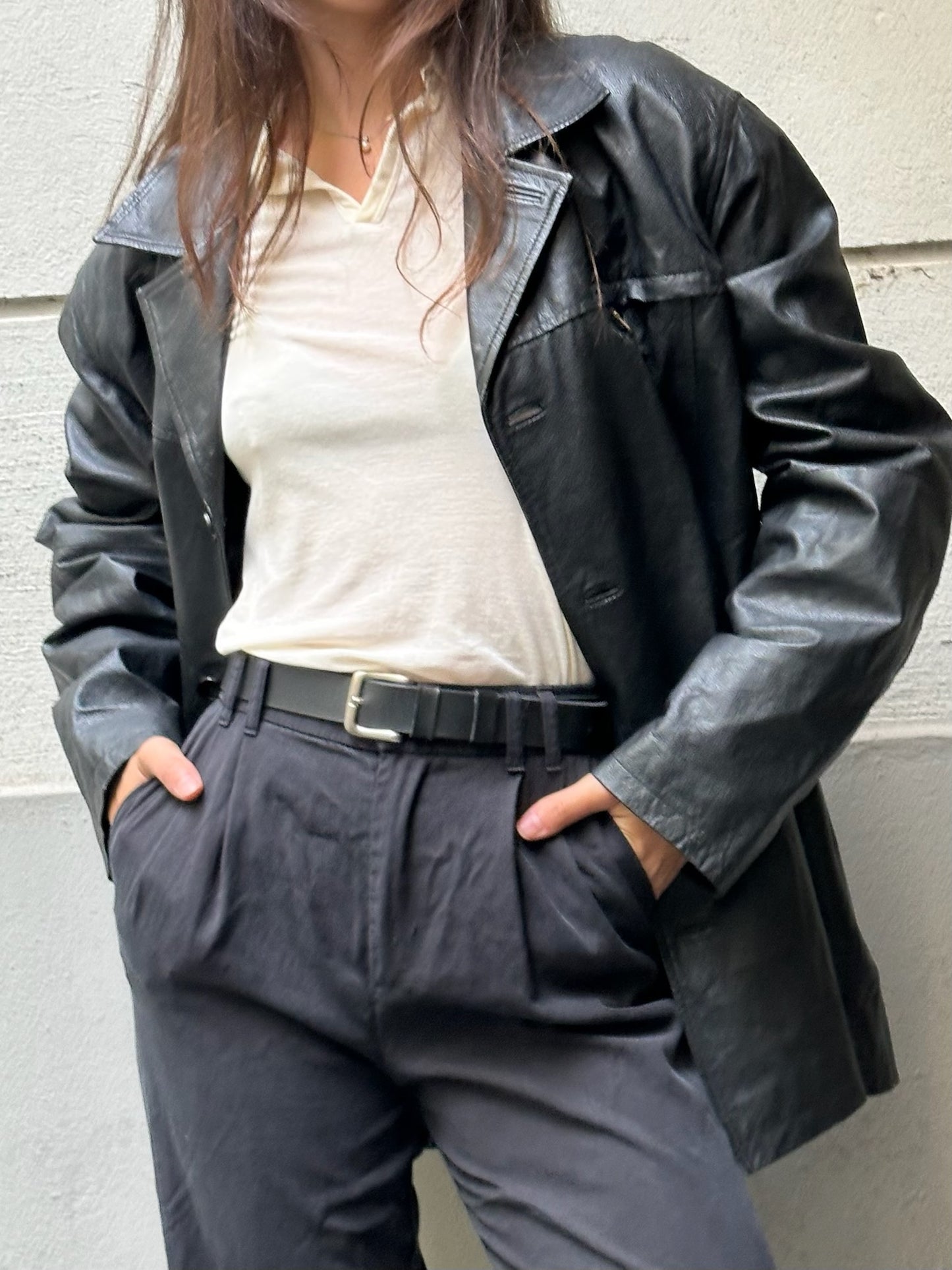 Vintage 100% Genuine Leather Blazer Black Jacket L/XL