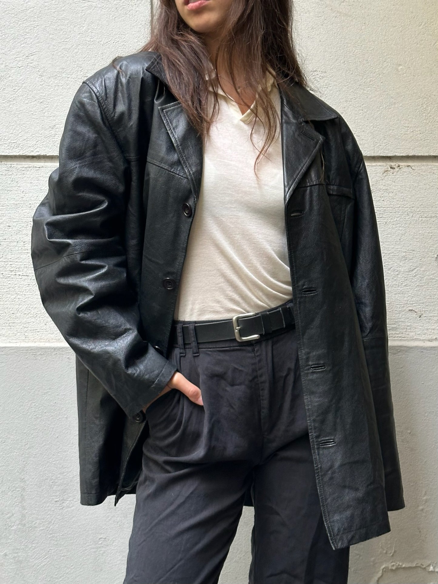 Vintage 100% Genuine Leather Blazer Black Jacket L/XL