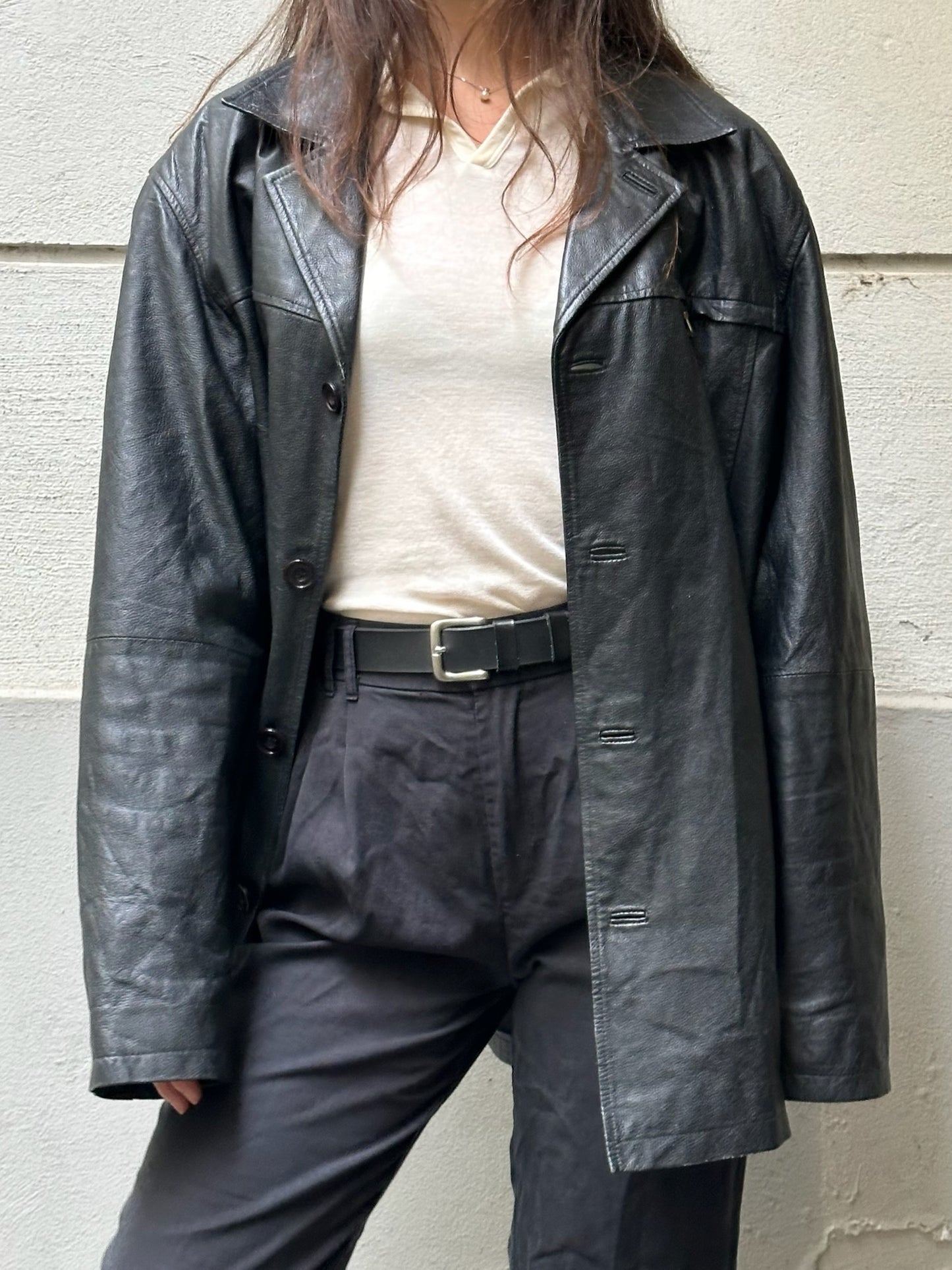Vintage 100% Genuine Leather Blazer Black Jacket L/XL