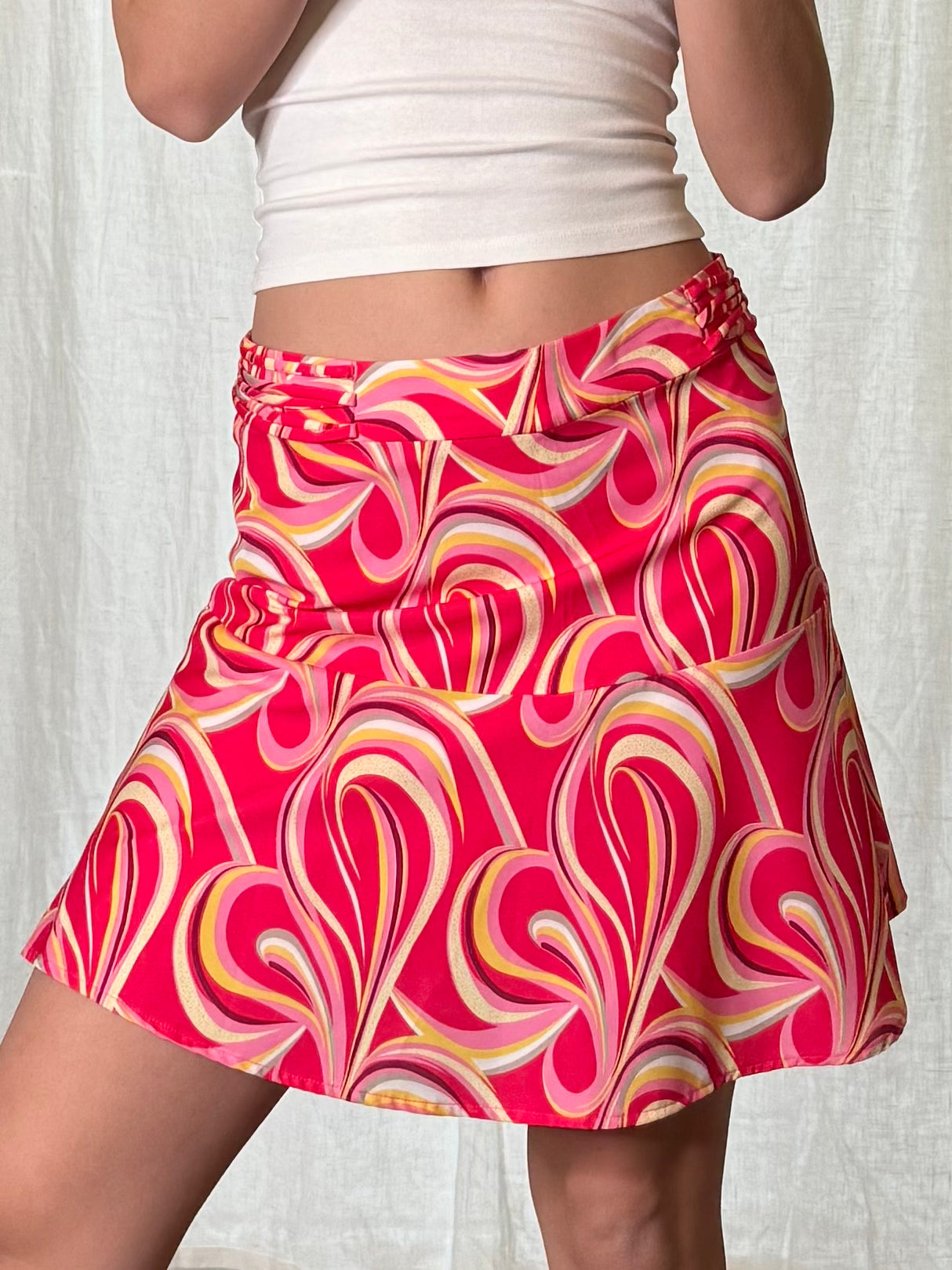 Retro Printed Pink Skirt S EU 36