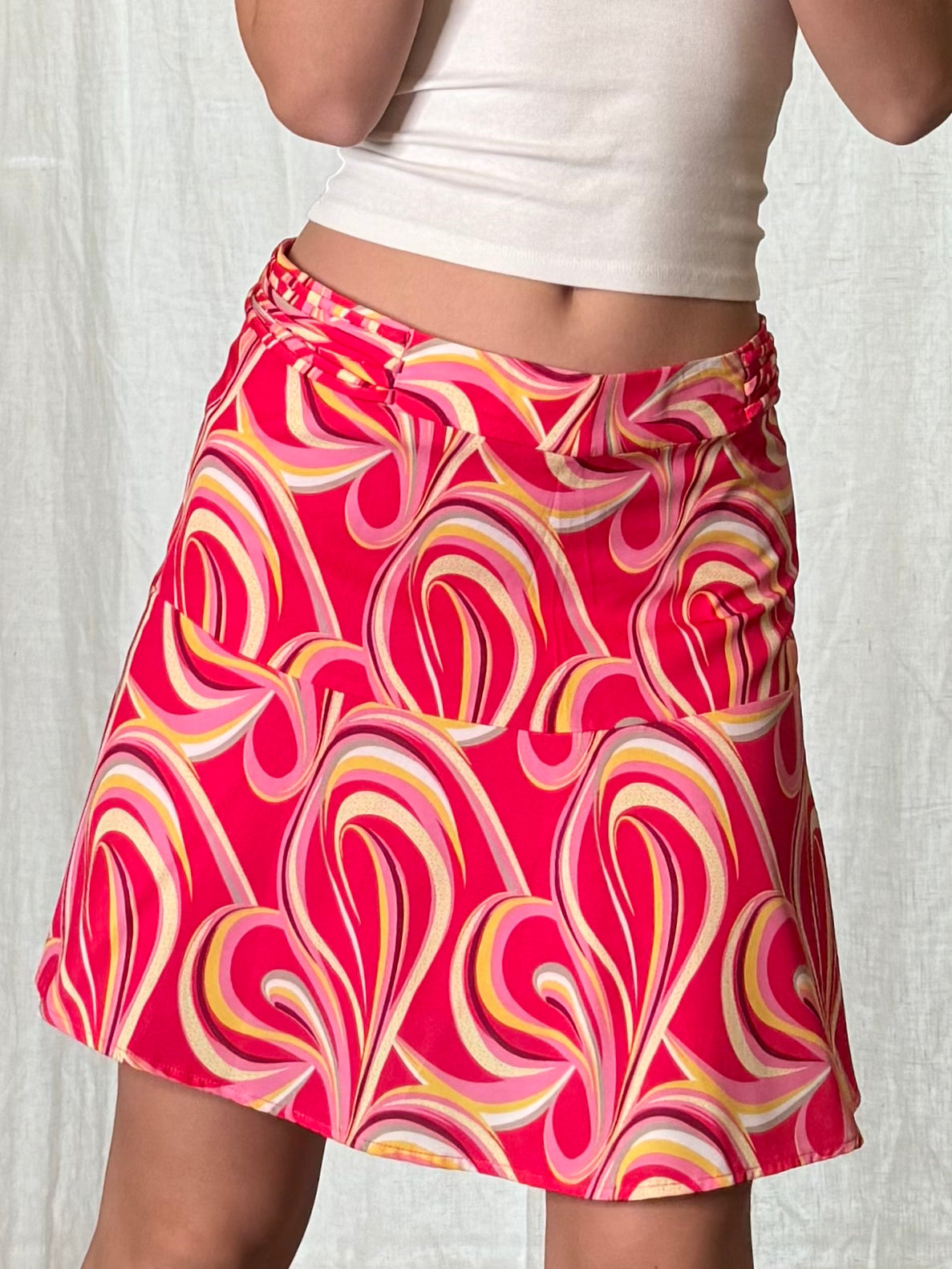 Retro Printed Pink Skirt S EU 36