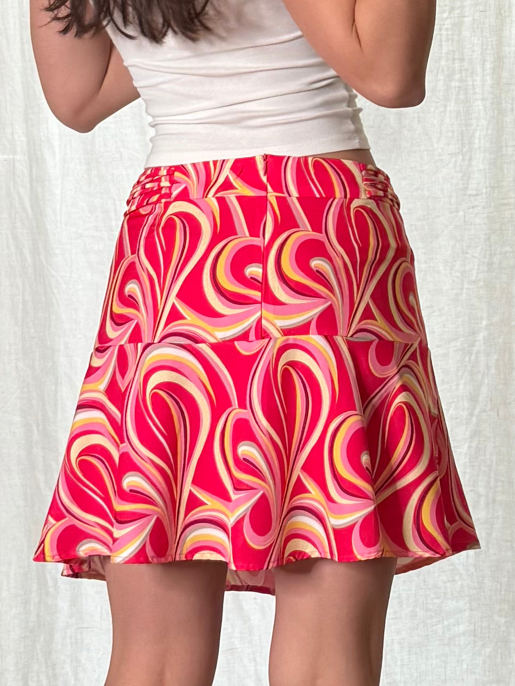 Retro Printed Pink Skirt S EU 36