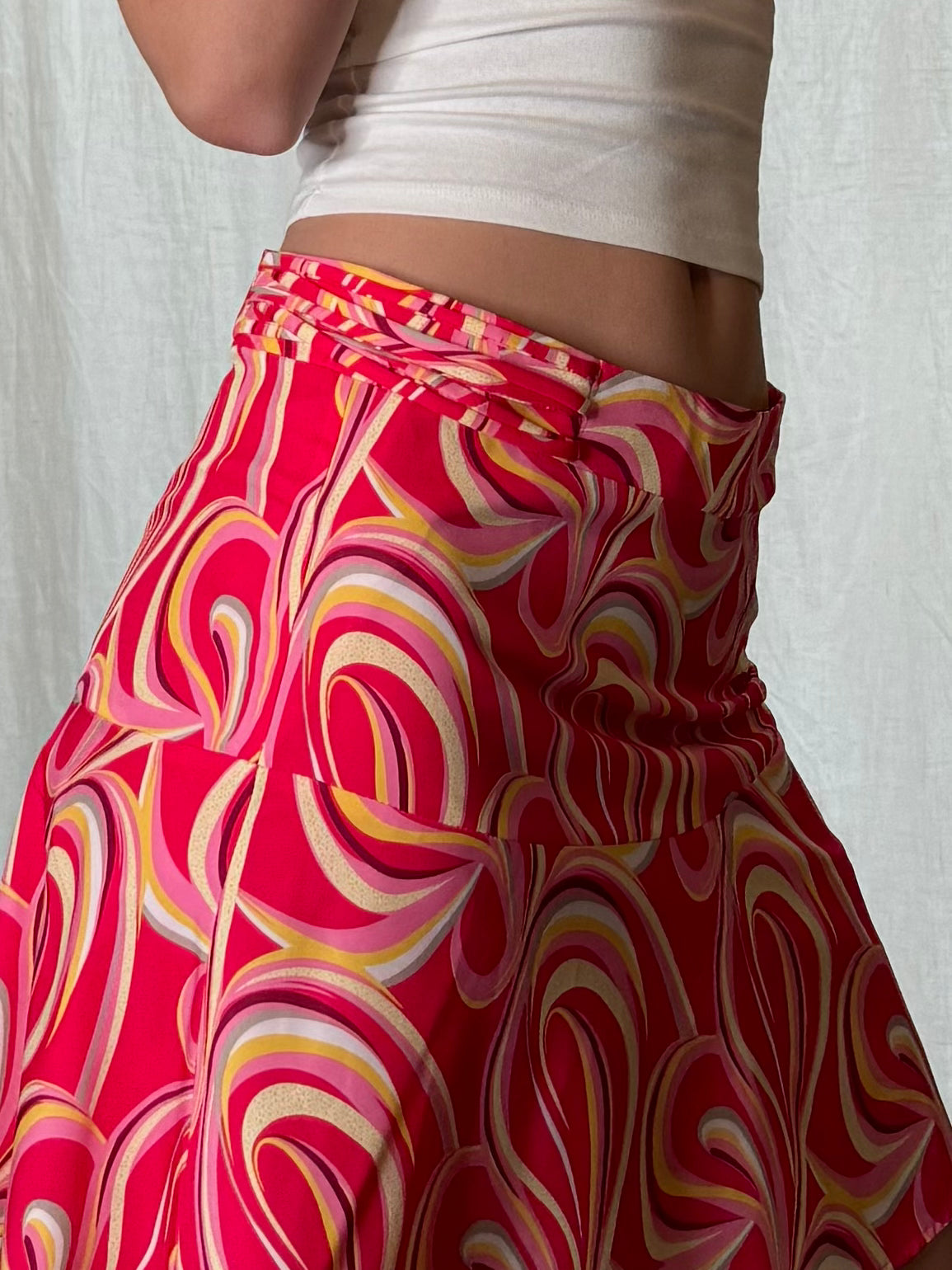 Retro Printed Pink Skirt S EU 36