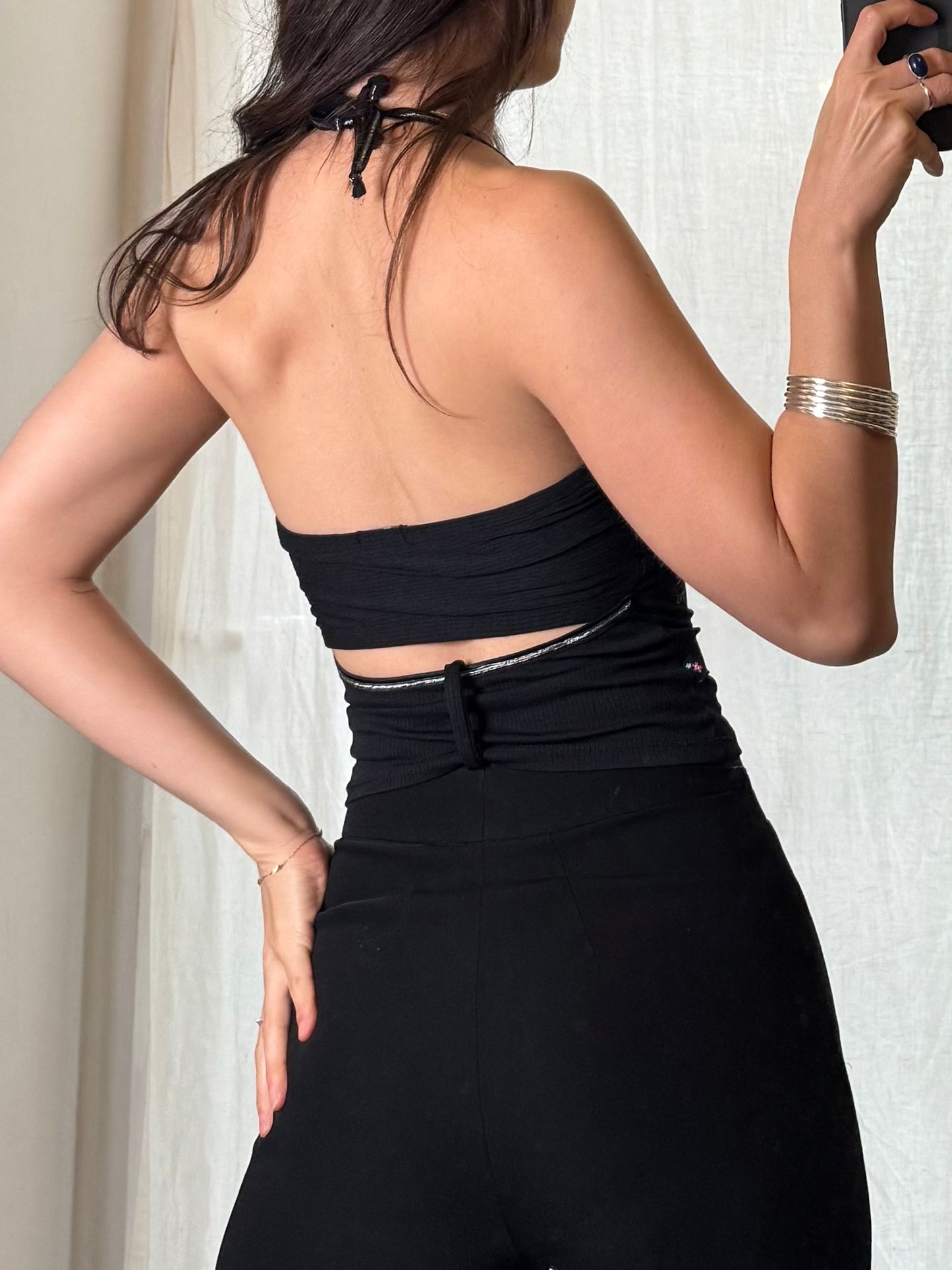 Vintage Y2K Black Halter Stretchy Top S