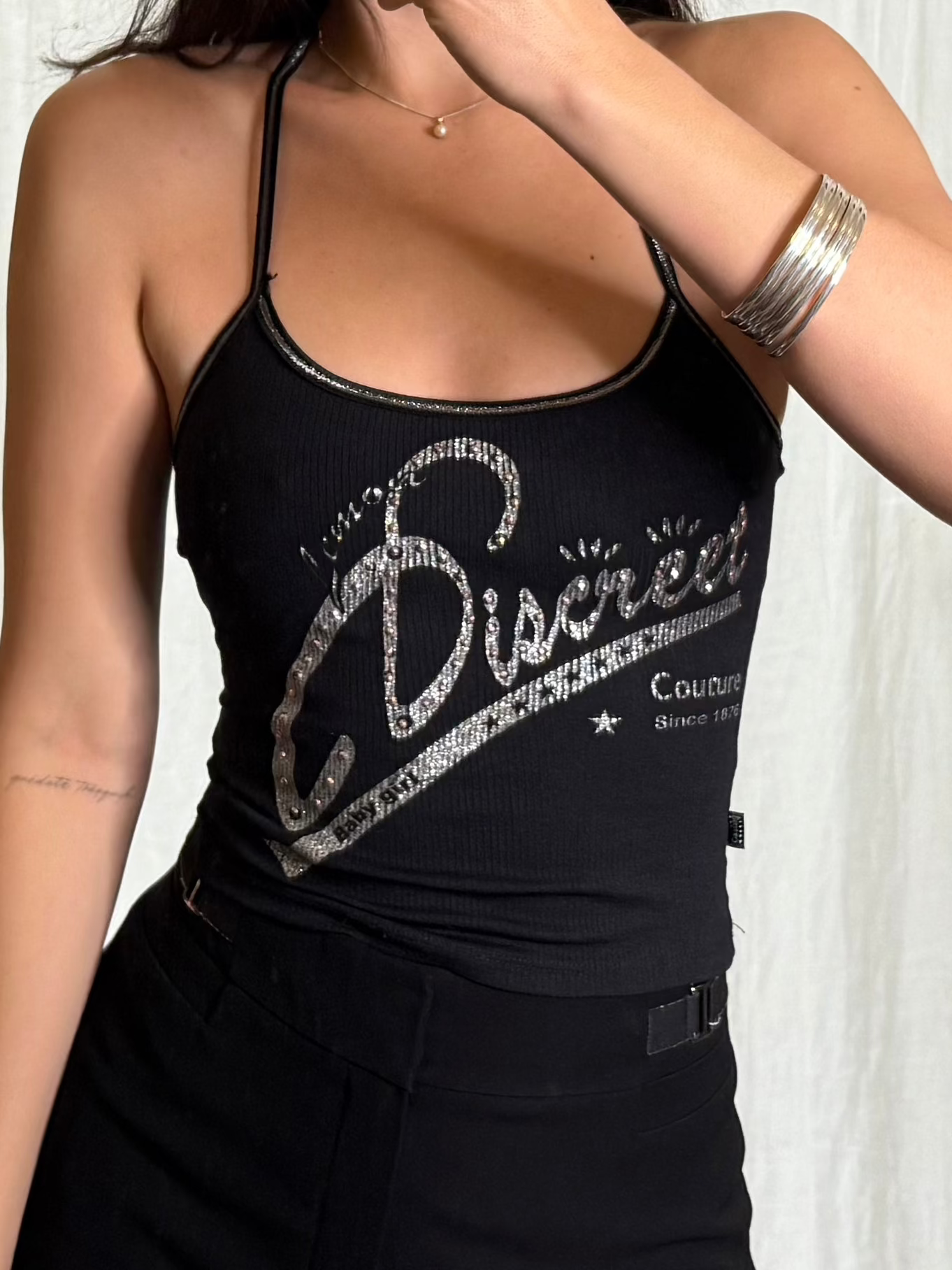 Vintage Y2K Black Halter Stretchy Top S