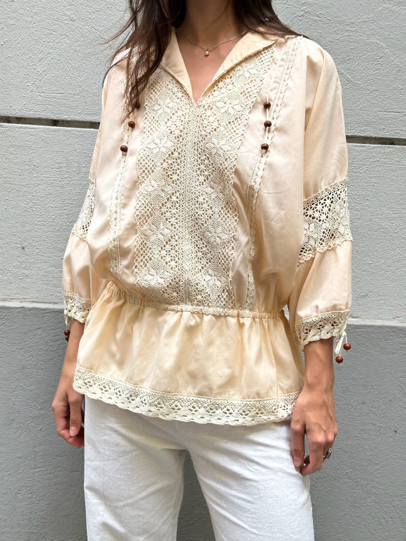 Vintage Baby Peach White Embroidered Blouse M/L