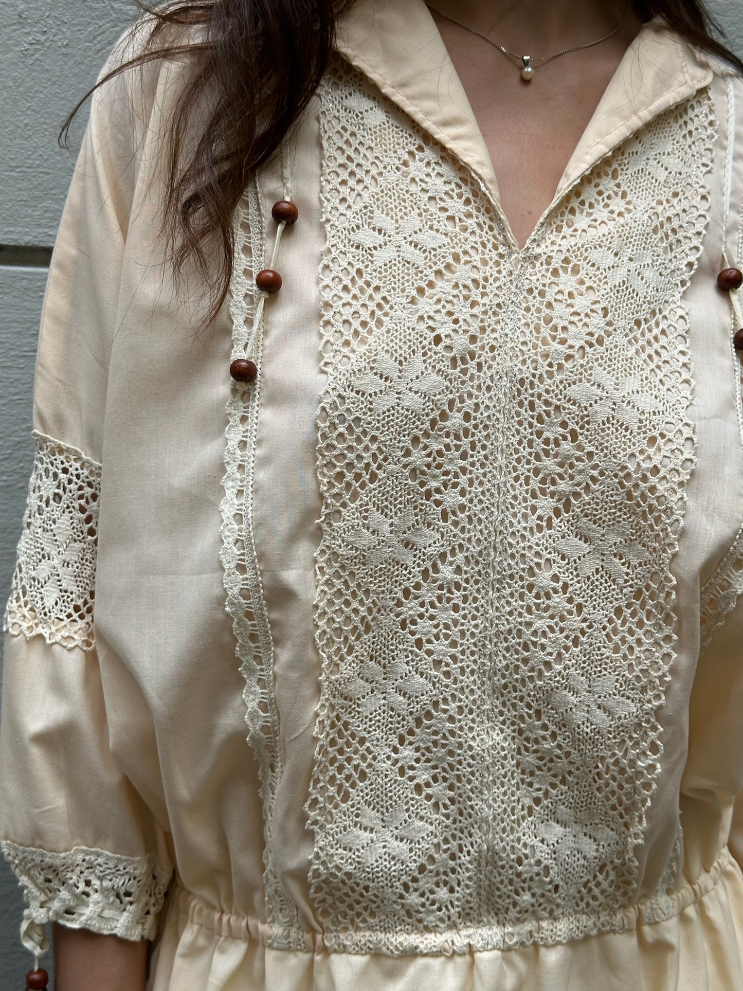 Vintage Baby Peach White Embroidered Blouse M/L
